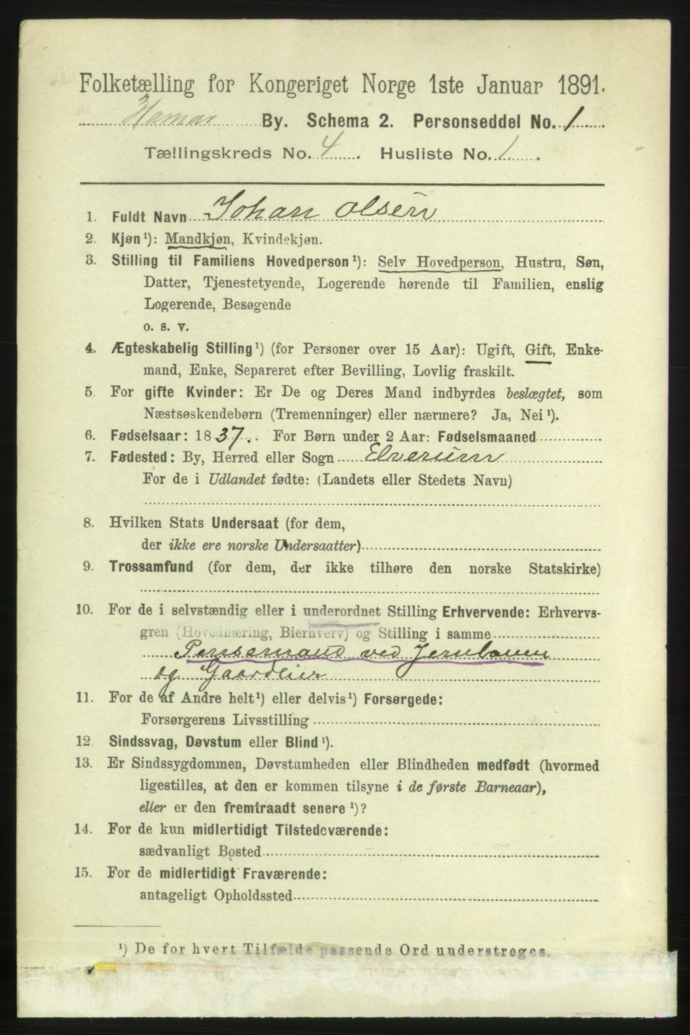 RA, 1891 census for 0401 Hamar, 1891, p. 2694