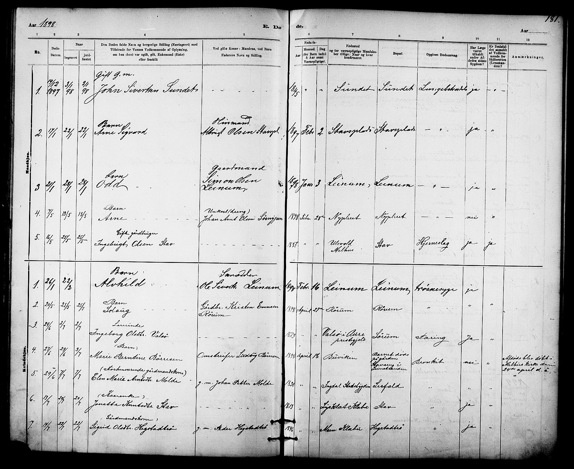 Ministerialprotokoller, klokkerbøker og fødselsregistre - Sør-Trøndelag, SAT/A-1456/613/L0395: Parish register (copy) no. 613C03, 1887-1909, p. 181