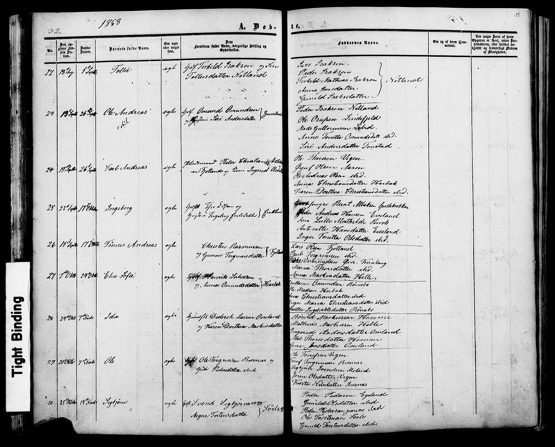 Fjotland sokneprestkontor, SAK/1111-0010/F/Fa/L0001: Parish register (official) no. A 1, 1850-1879, p. 35