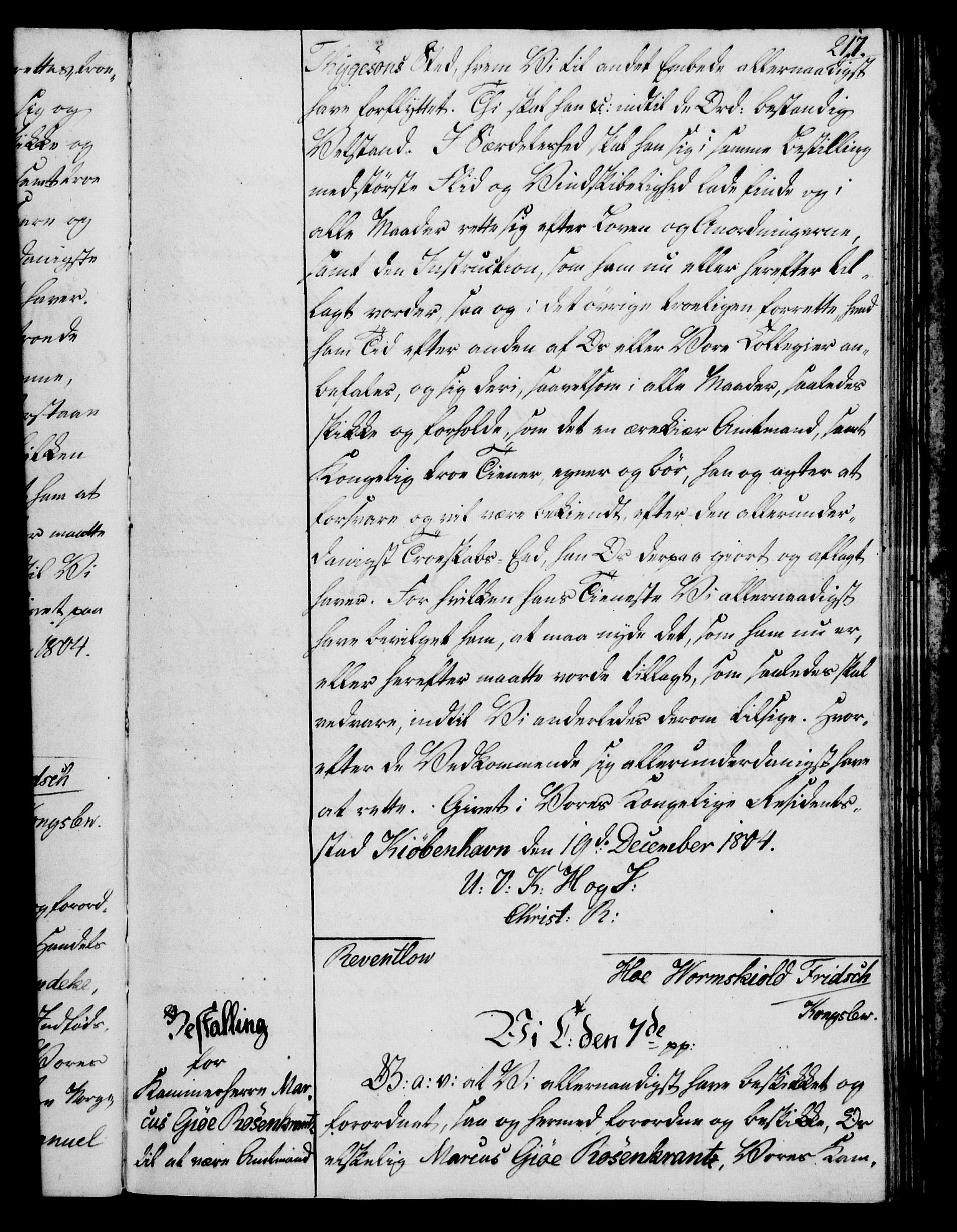 Rentekammeret, Kammerkanselliet, RA/EA-3111/G/Gg/Gge/L0006: Norsk bestallingsprotokoll med register (merket RK 53.30), 1773-1814, p. 217