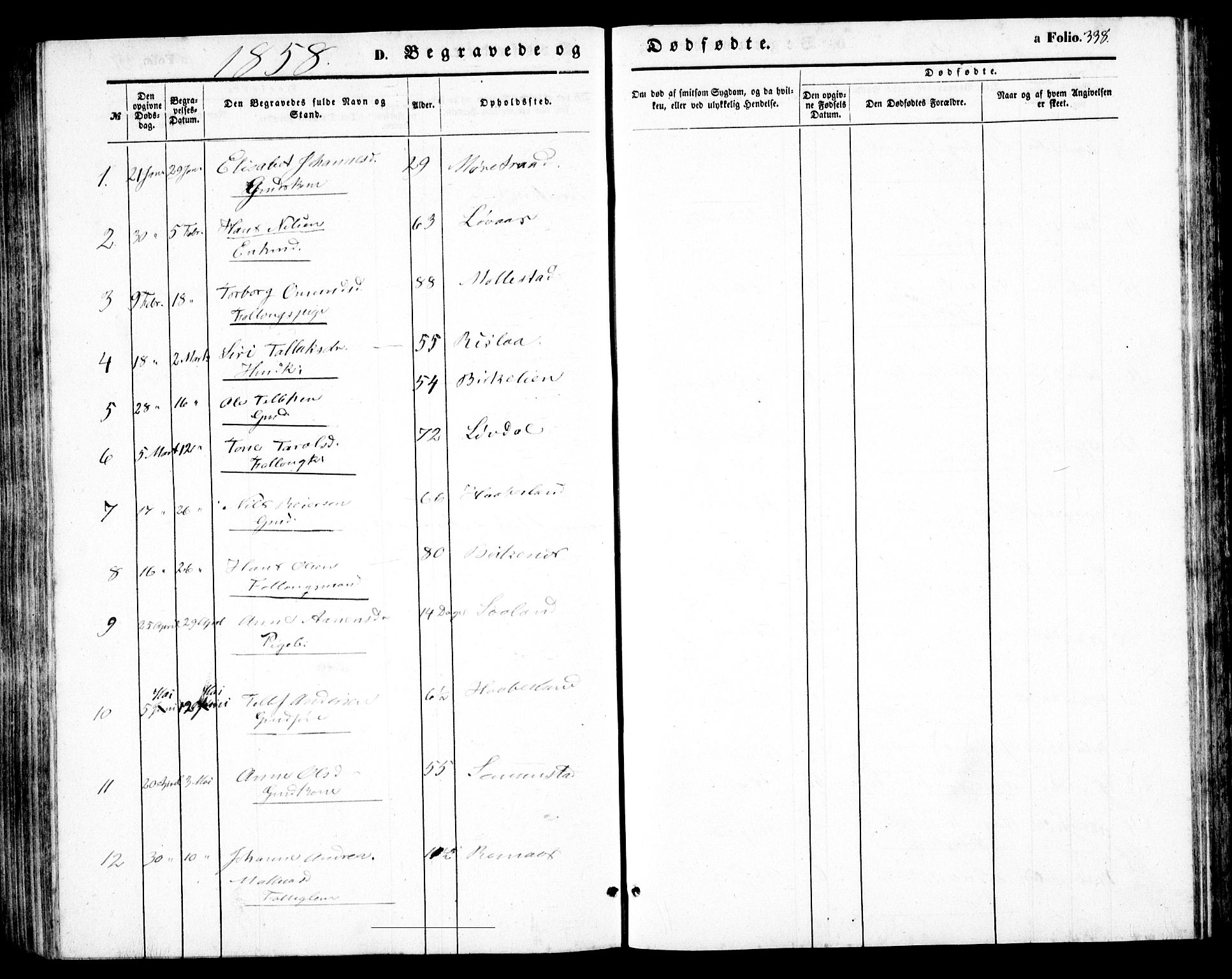 Birkenes sokneprestkontor, AV/SAK-1111-0004/F/Fb/L0002: Parish register (copy) no. B 2, 1849-1876, p. 338