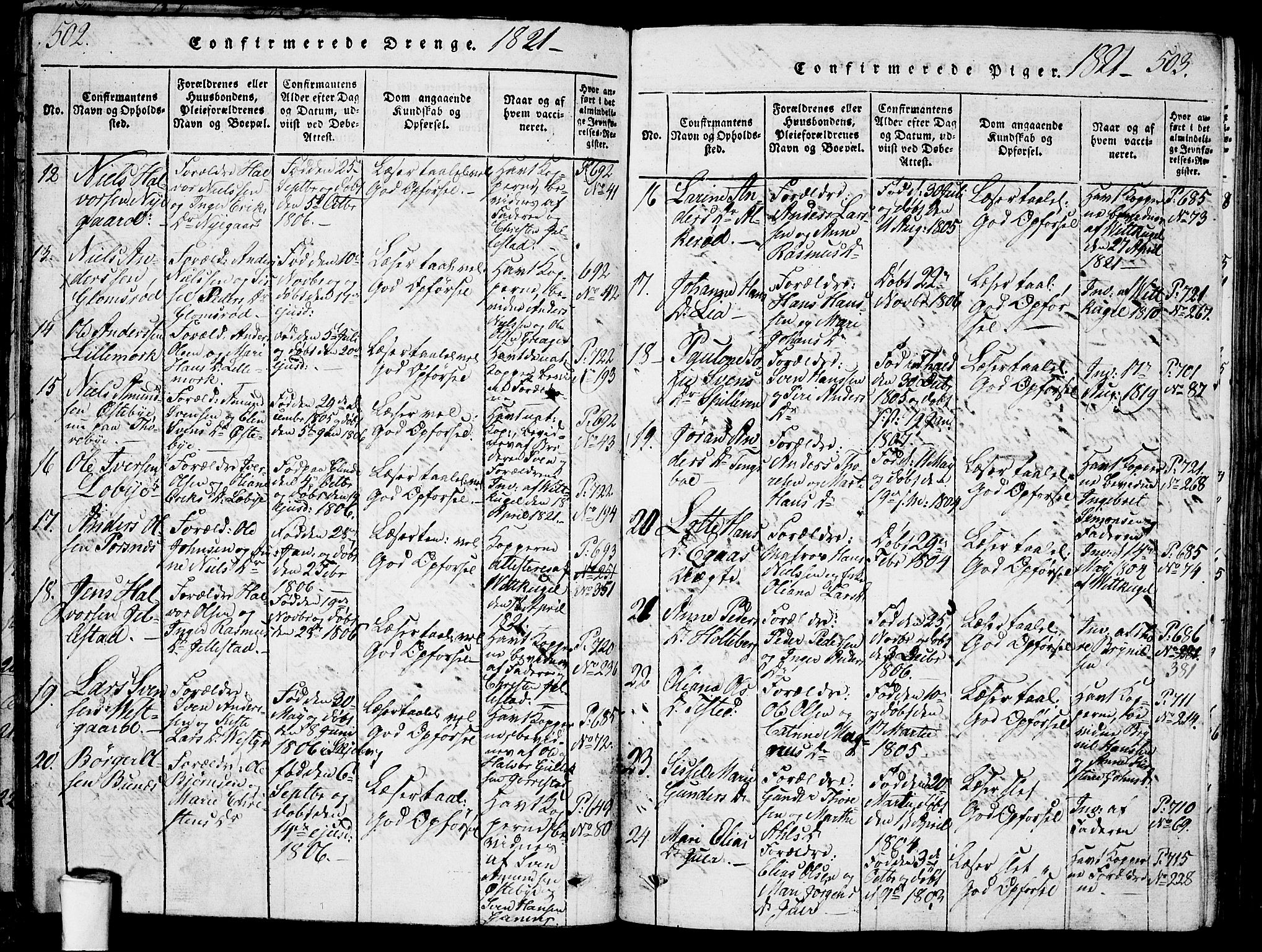 Berg prestekontor Kirkebøker, AV/SAO-A-10902/G/Ga/L0001: Parish register (copy) no. I 1, 1815-1832, p. 502-503