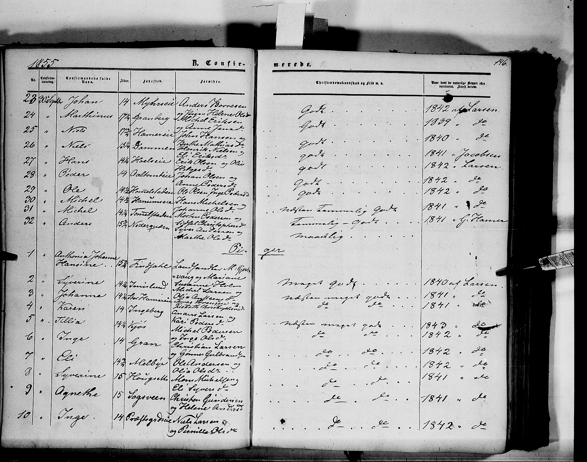 Vang prestekontor, Hedmark, AV/SAH-PREST-008/H/Ha/Haa/L0012: Parish register (official) no. 12, 1855-1870, p. 146