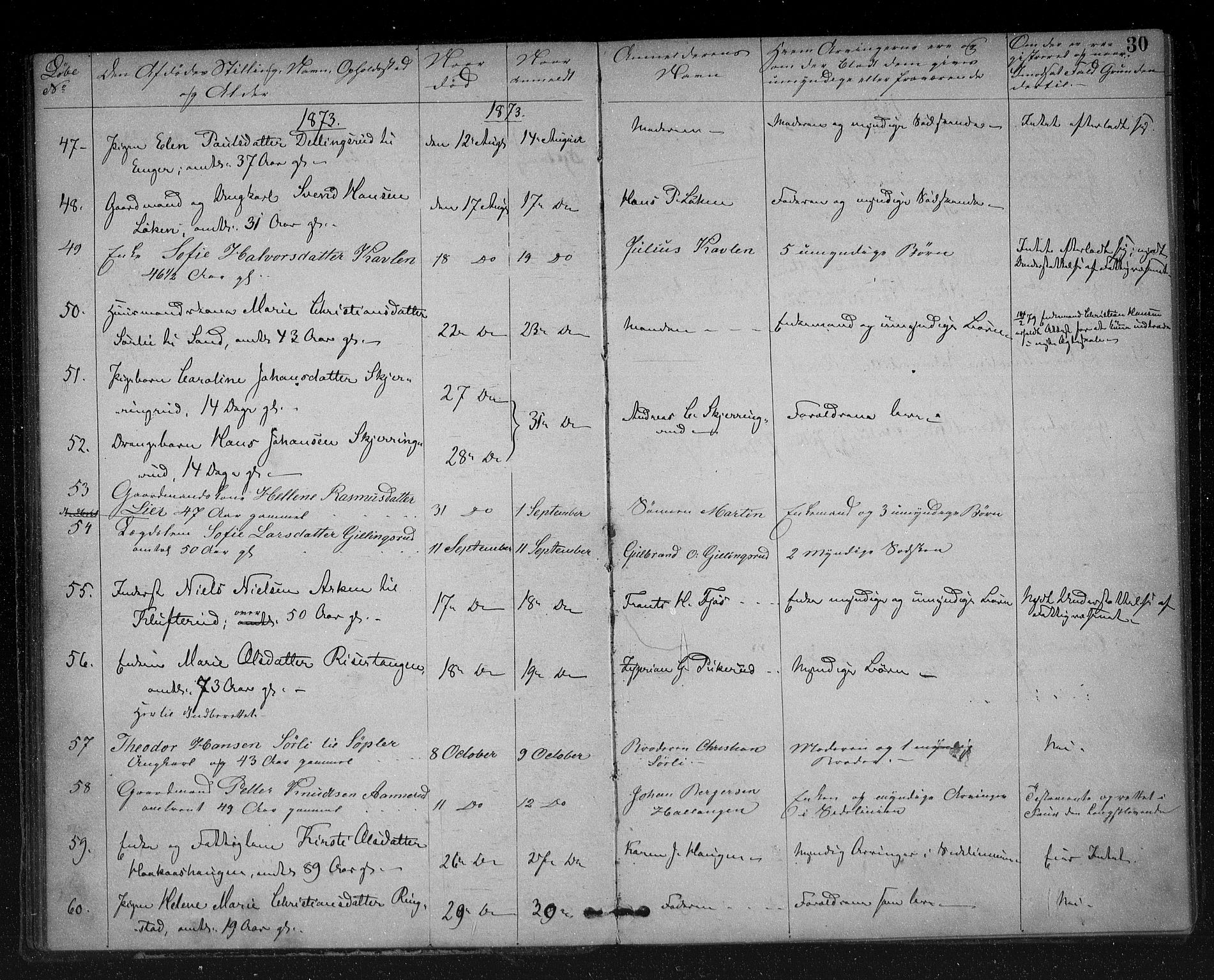 Trøgstad lensmannskontor, SAO/A-10213b/H/Ha/L0003: Dødsanmeldelsesprotokoll, 1868-1900, p. 30