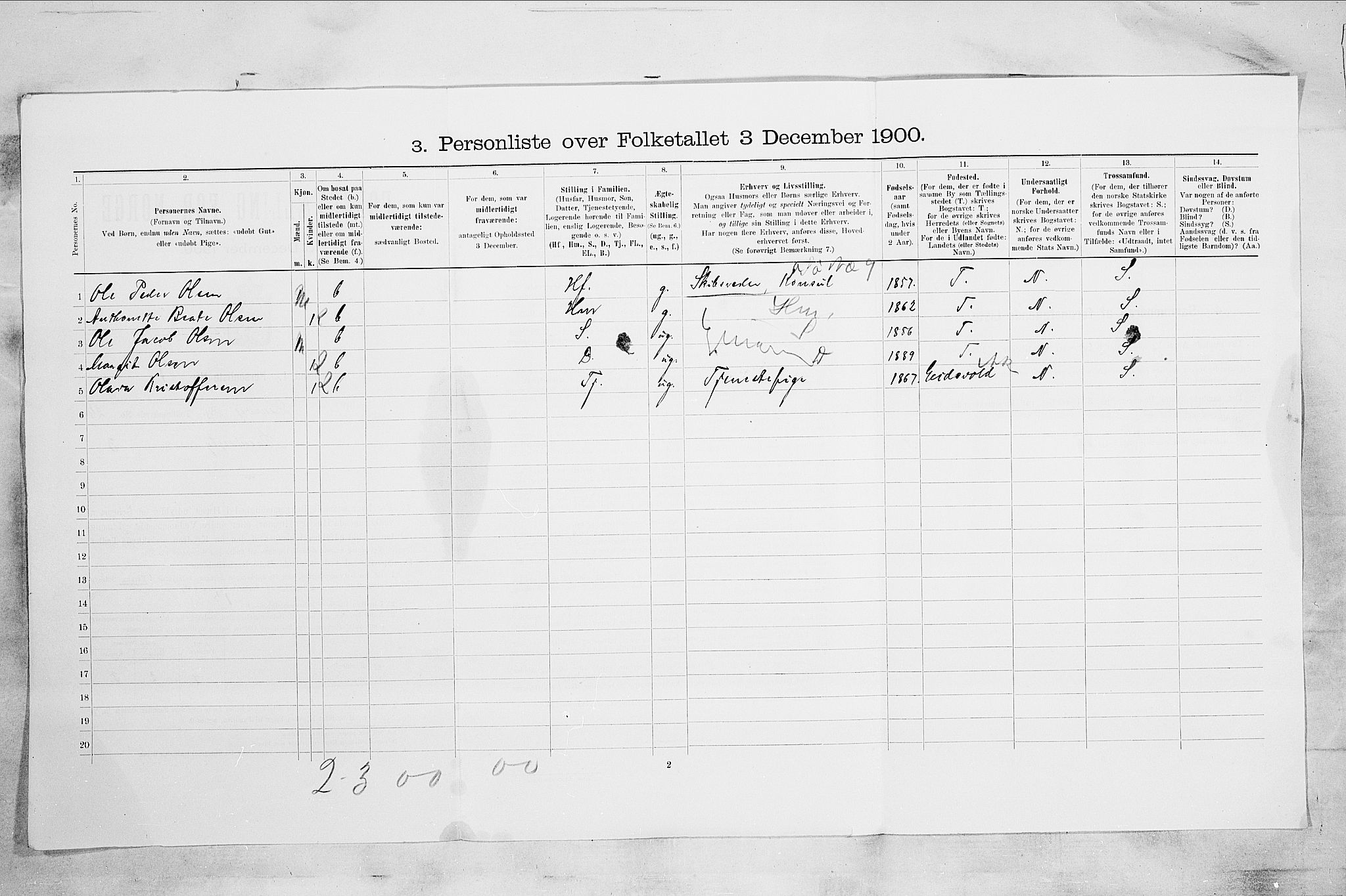 RA, 1900 census for Larvik, 1900, p. 2511