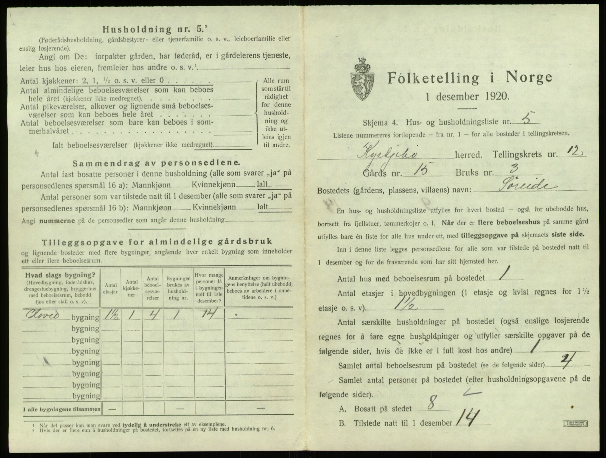 SAB, 1920 census for Kyrkjebø, 1920, p. 123