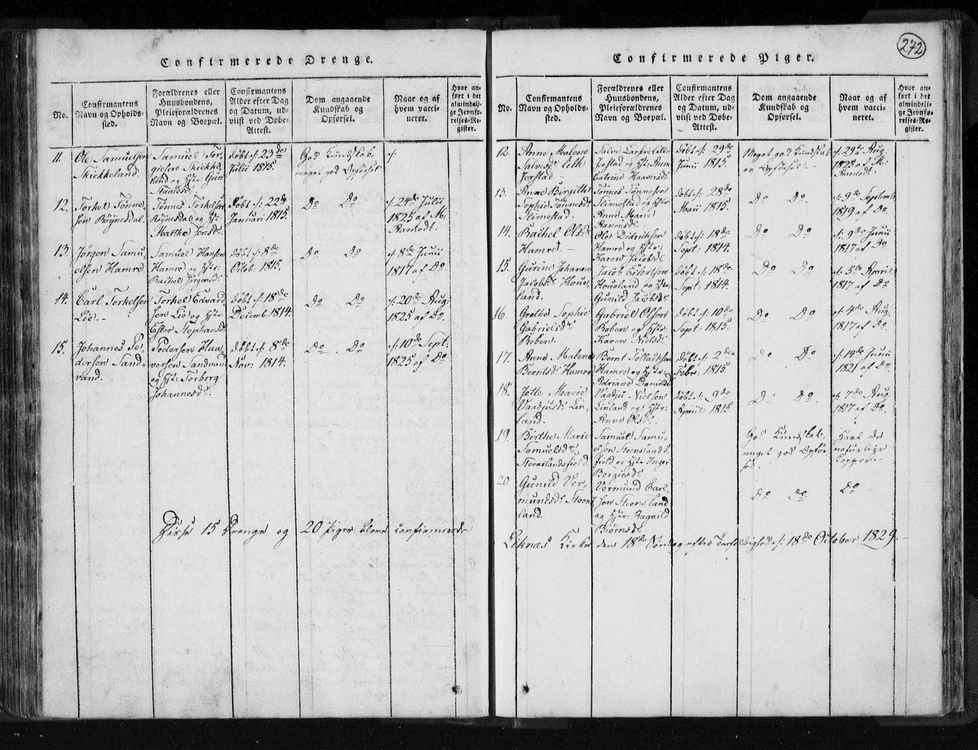 Kvinesdal sokneprestkontor, AV/SAK-1111-0026/F/Fa/Fab/L0003: Parish register (official) no. A 3, 1815-1829, p. 272