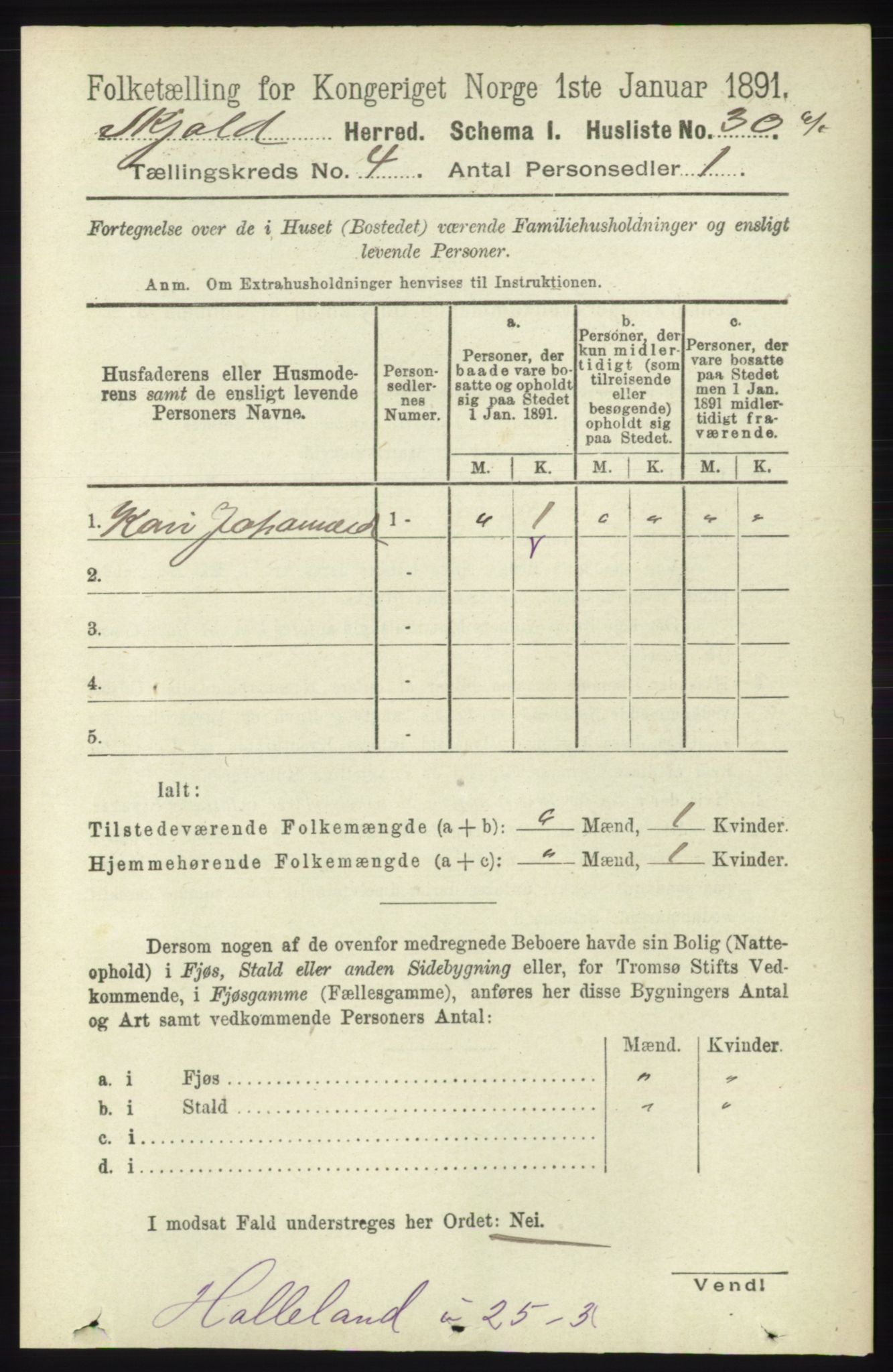 RA, 1891 census for 1154 Skjold, 1891, p. 540