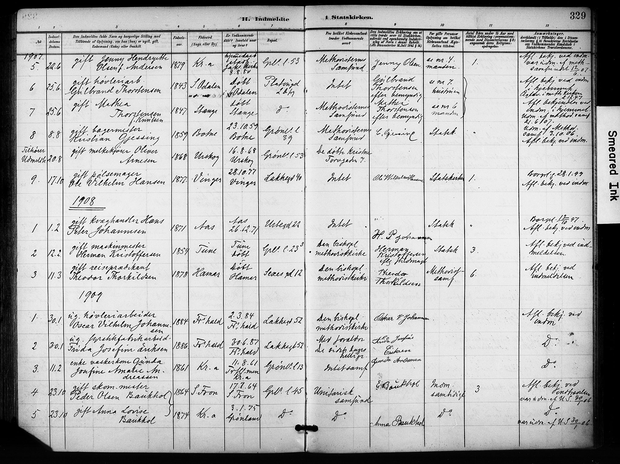 Grønland prestekontor Kirkebøker, SAO/A-10848/F/Fa/L0015: Parish register (official) no. 15, 1899-1919, p. 329