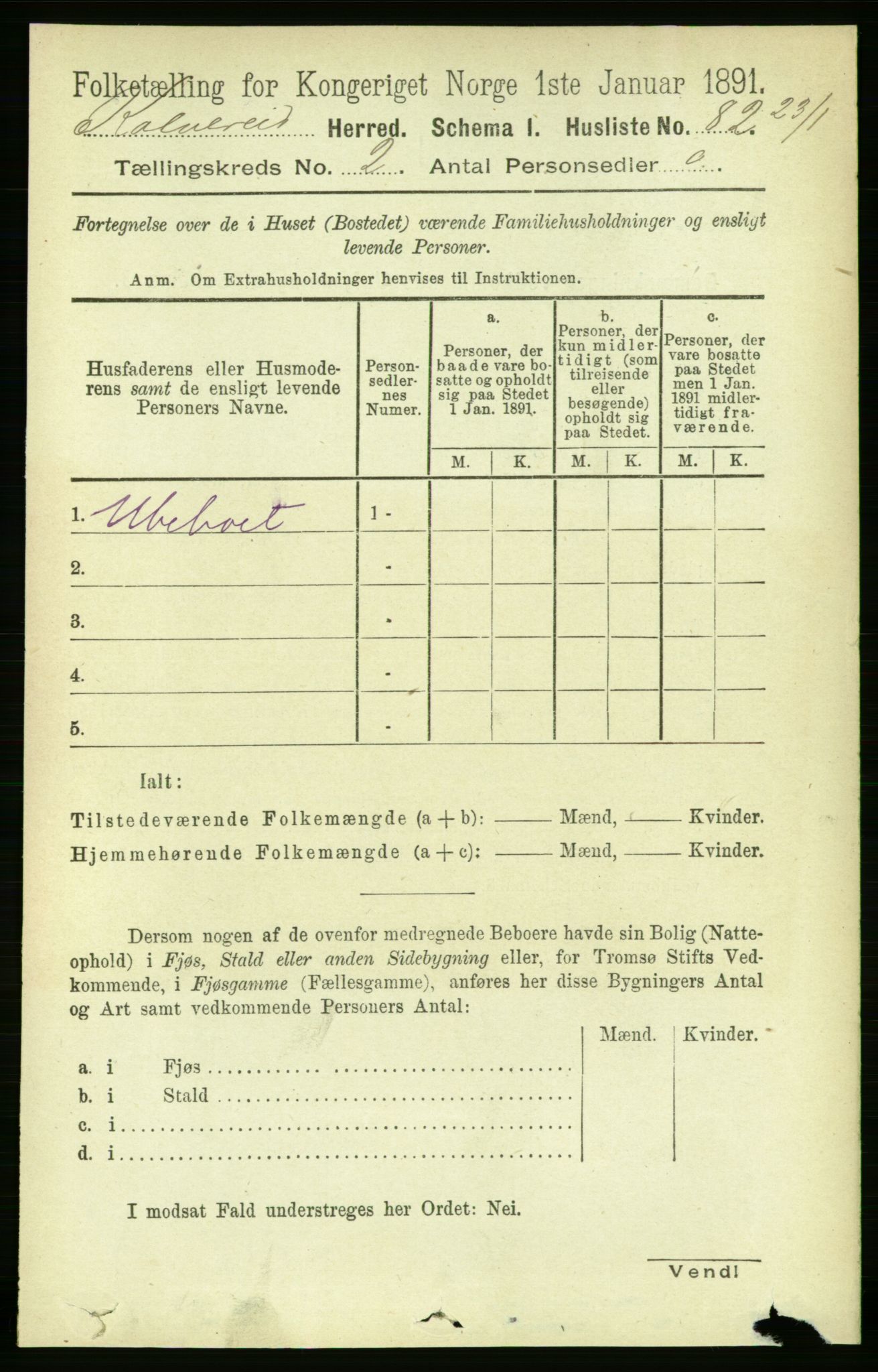 RA, 1891 census for 1752 Kolvereid, 1891, p. 330