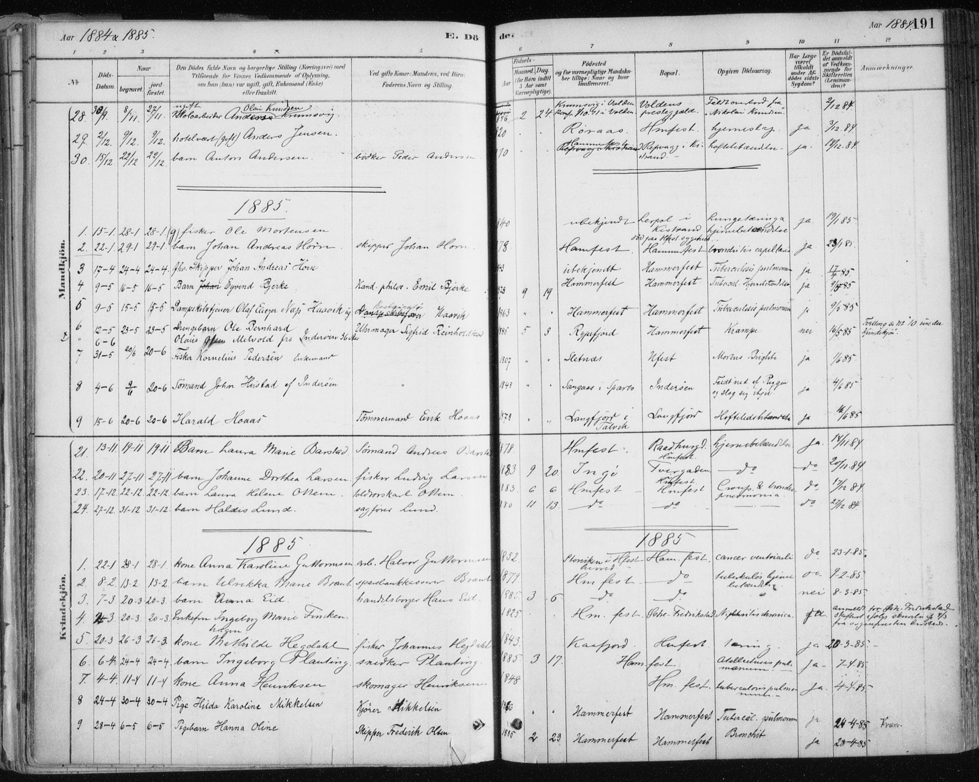 Hammerfest sokneprestkontor, SATØ/S-1347/H/Ha/L0008.kirke: Parish register (official) no. 8, 1878-1889, p. 191