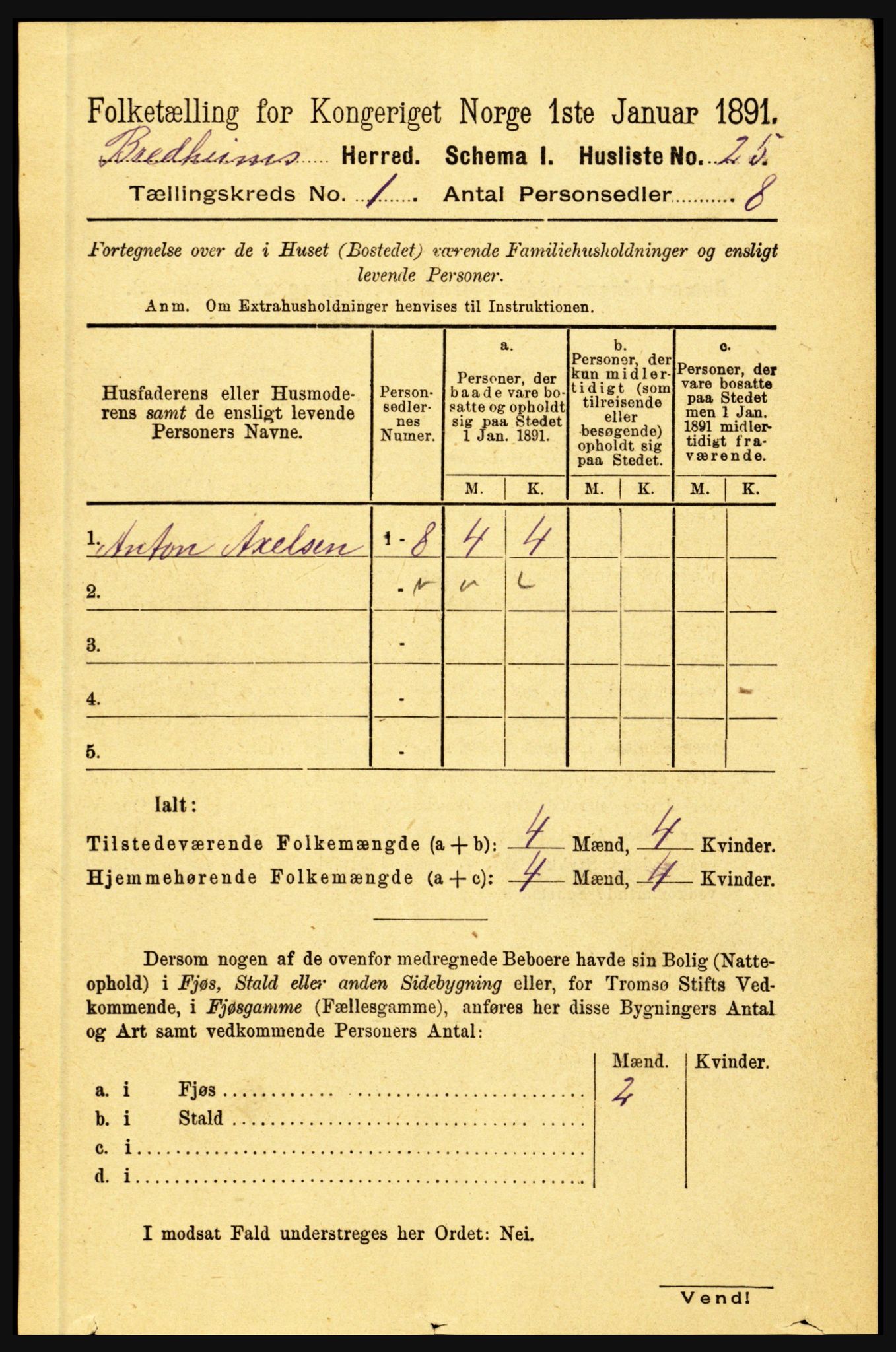 RA, 1891 census for 1446 Breim, 1891, p. 43