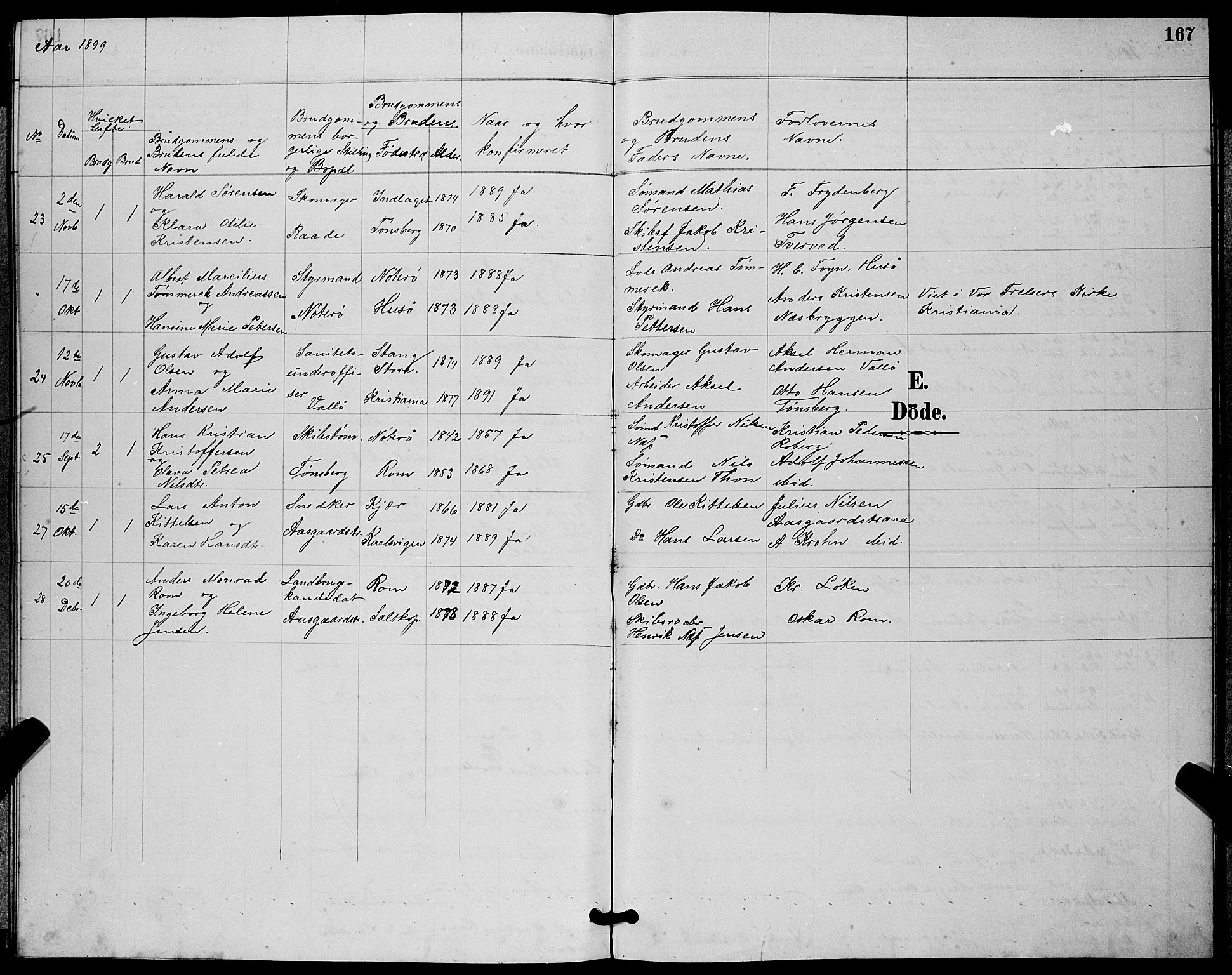 Sem kirkebøker, AV/SAKO-A-5/G/Gb/L0002: Parish register (copy) no. II 2, 1886-1899, p. 167