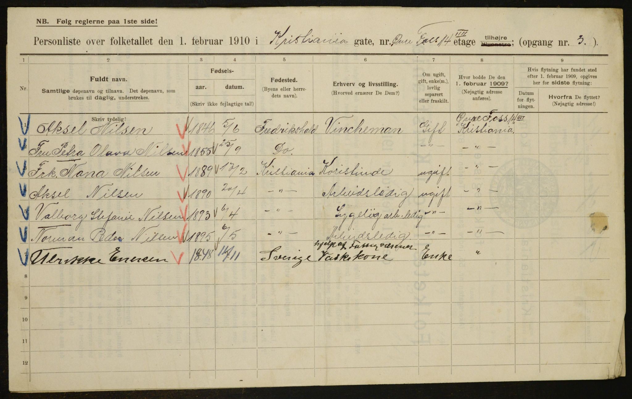 OBA, Municipal Census 1910 for Kristiania, 1910, p. 123013