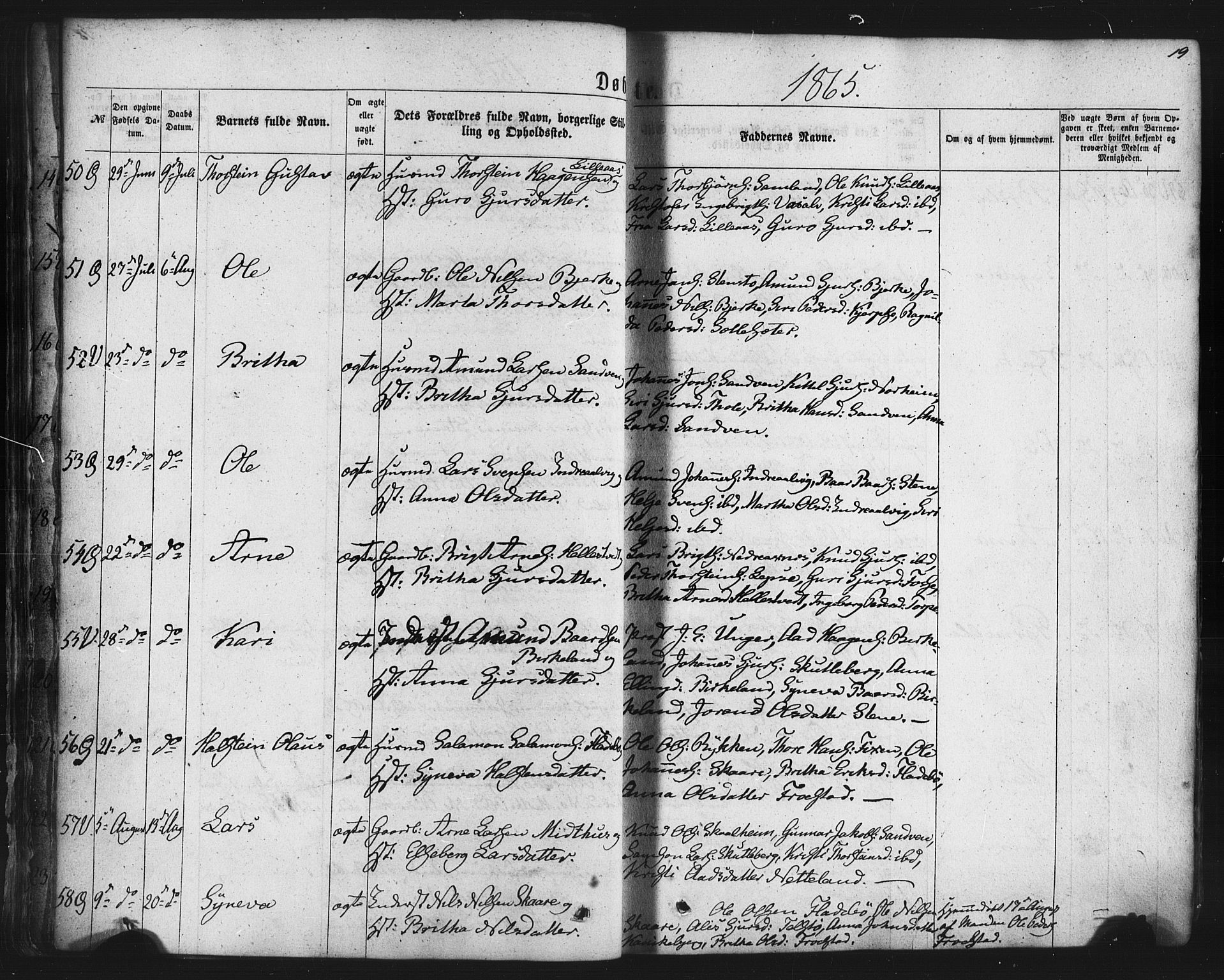 Kvam sokneprestembete, AV/SAB-A-76201/H/Haa: Parish register (official) no. A 9, 1864-1879, p. 19