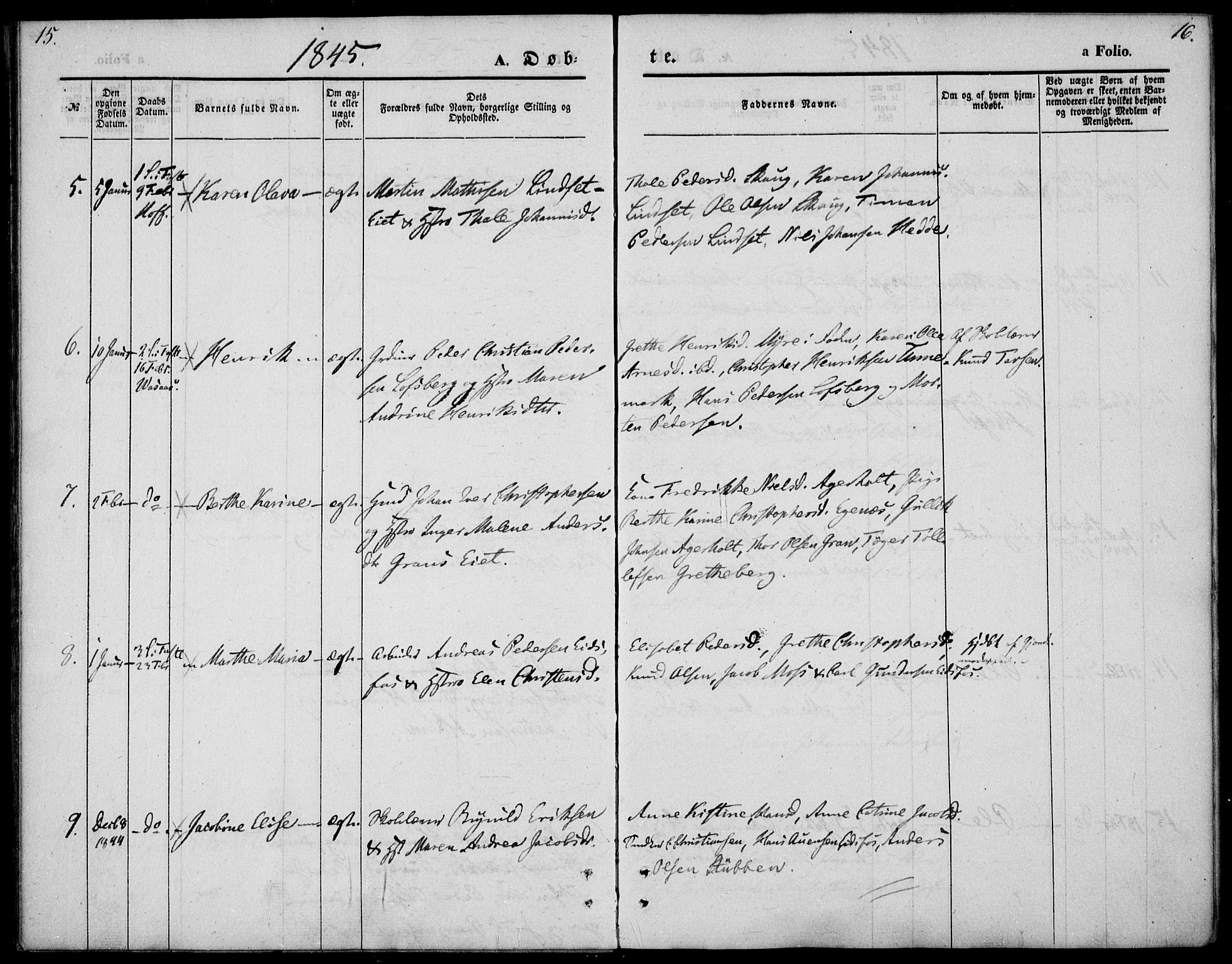 Hof kirkebøker, AV/SAKO-A-64/F/Fa/L0005: Parish register (official) no. I 5, 1844-1851, p. 15-16