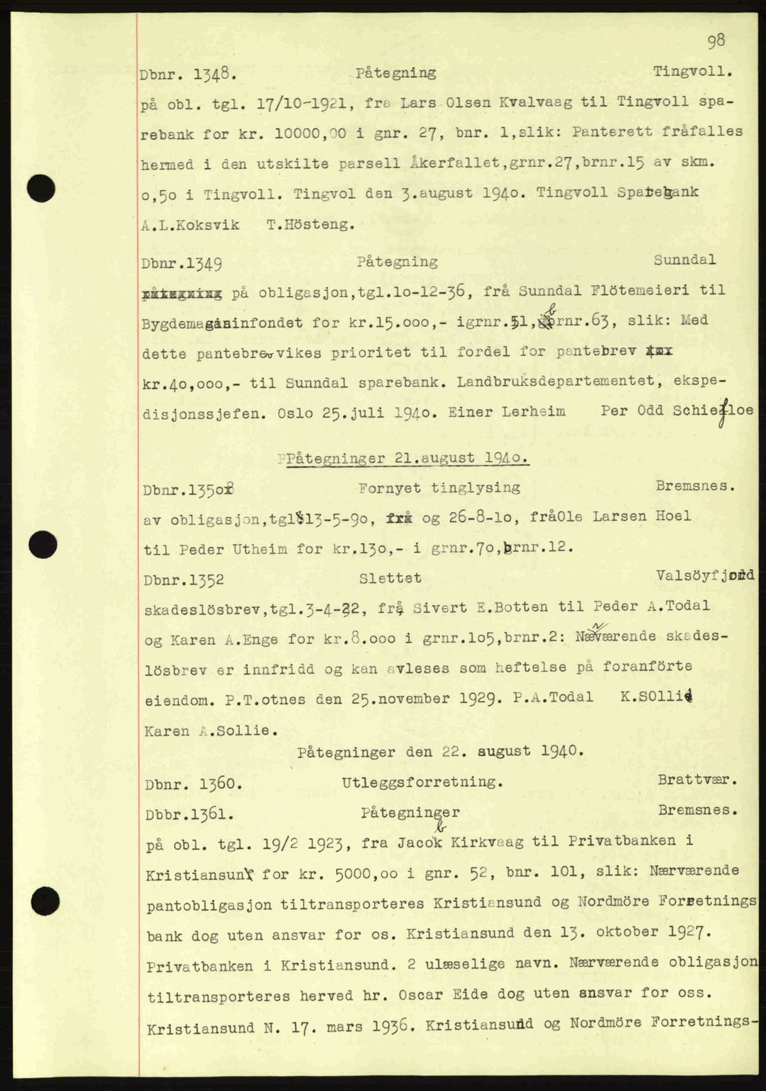 Nordmøre sorenskriveri, AV/SAT-A-4132/1/2/2Ca: Mortgage book no. C81, 1940-1945, Diary no: : 1348/1940