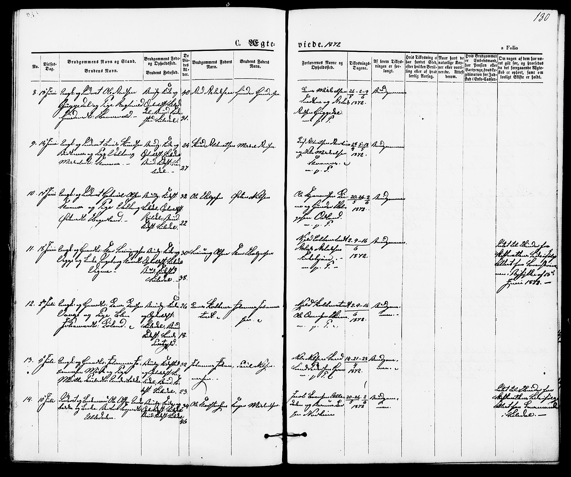 Suldal sokneprestkontor, AV/SAST-A-101845/01/IV/L0010: Parish register (official) no. A 10, 1869-1878, p. 130