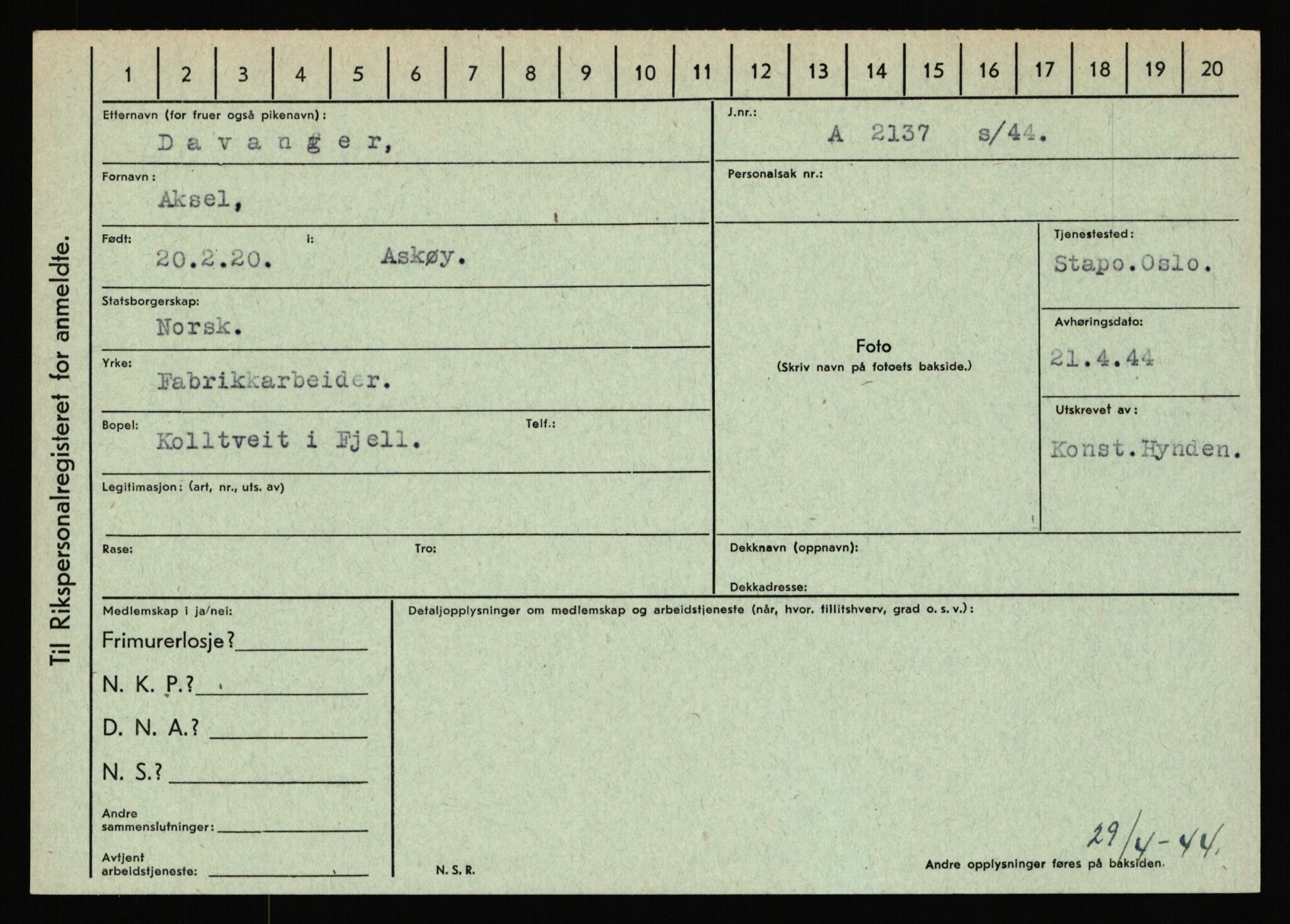 Statspolitiet - Hovedkontoret / Osloavdelingen, AV/RA-S-1329/C/Ca/L0003: Brechan - Eichinger	, 1943-1945, p. 3221