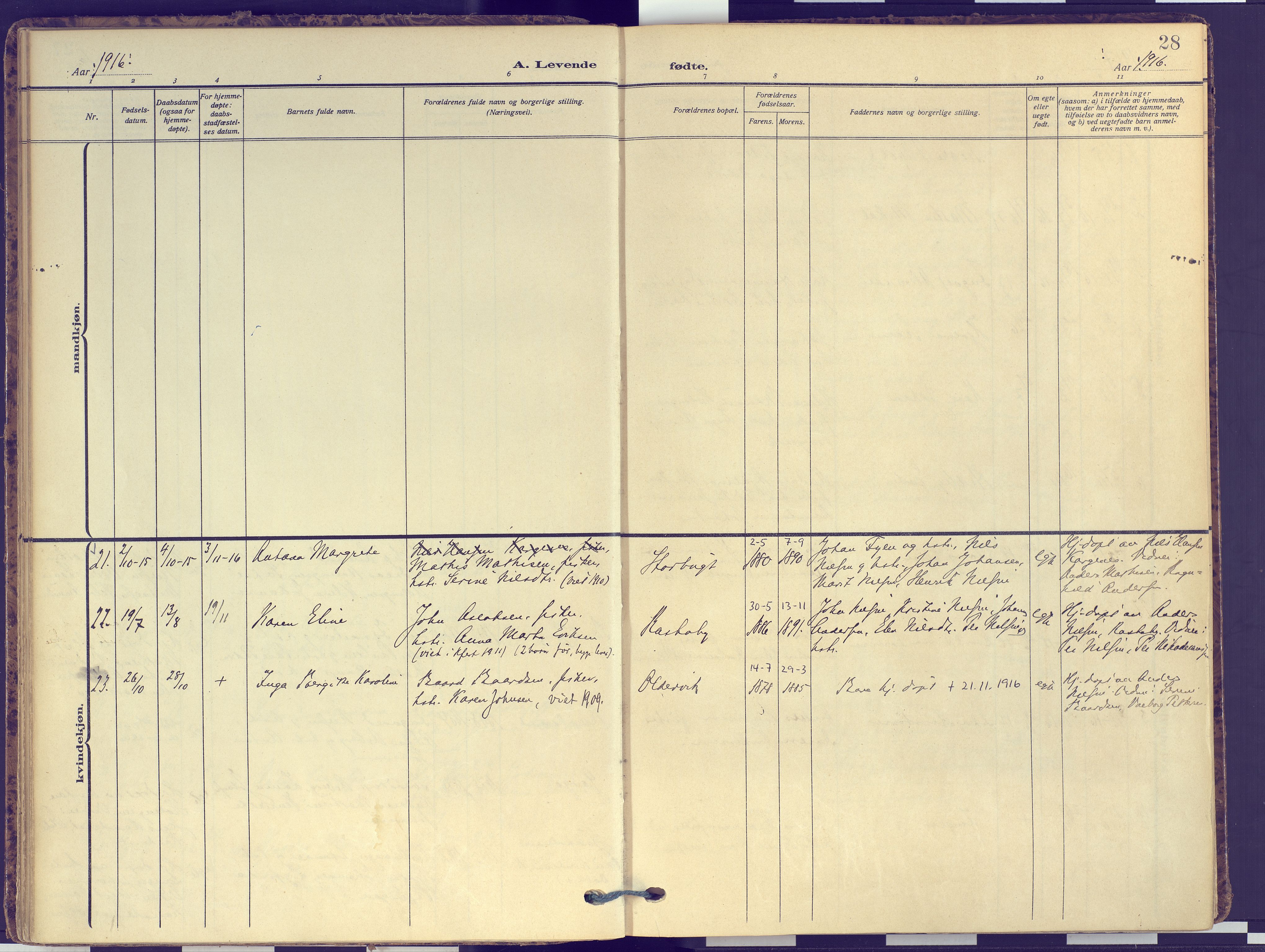 Hammerfest sokneprestkontor, AV/SATØ-S-1347/H/Ha/L0016.kirke: Parish register (official) no. 16, 1908-1923, p. 28