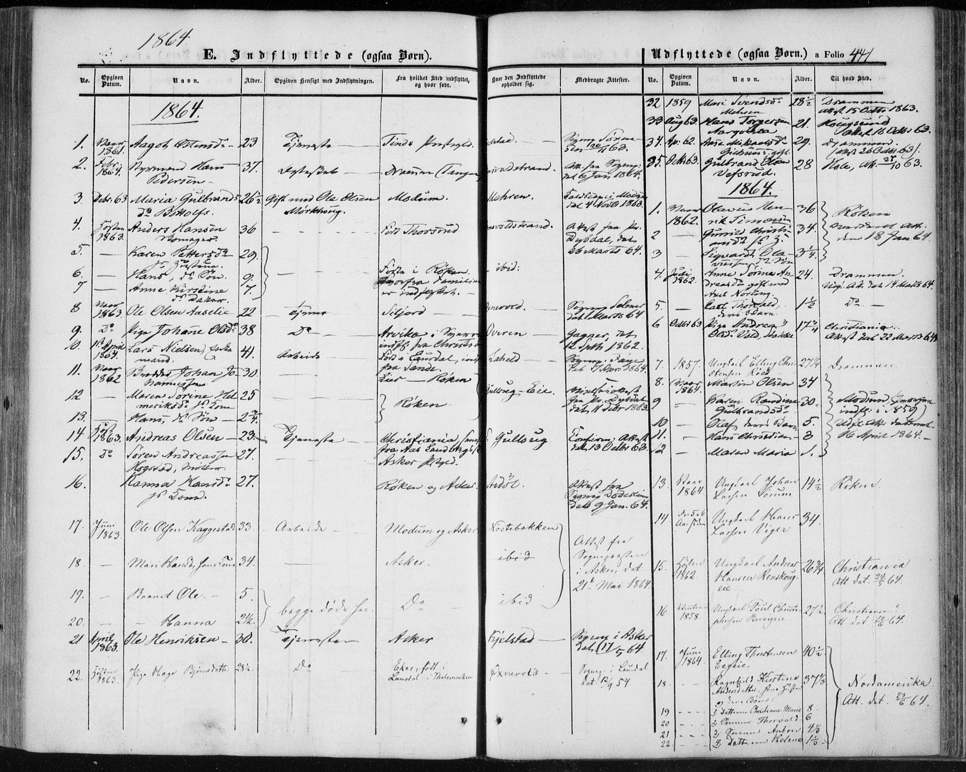 Lier kirkebøker, SAKO/A-230/F/Fa/L0012: Parish register (official) no. I 12, 1854-1864, p. 441