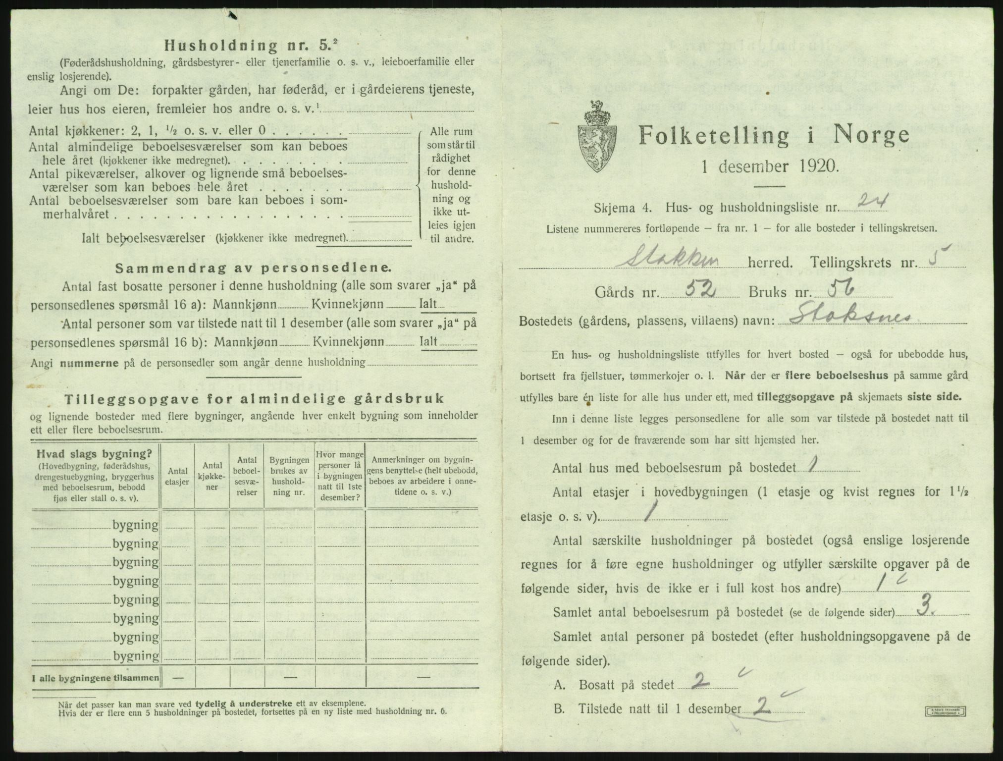 SAK, 1920 census for Stokken, 1920, p. 502