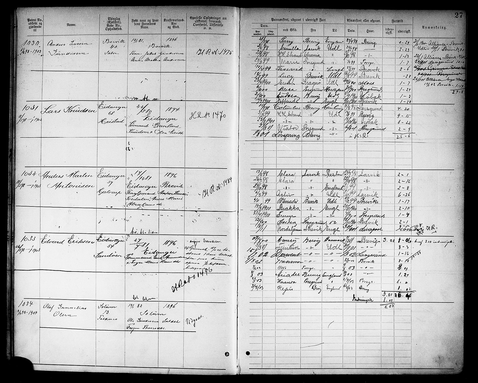 Brevik innrulleringskontor, AV/SAKO-A-833/F/Fa/L0003: Annotasjonsrulle, 1893-1911, p. 29