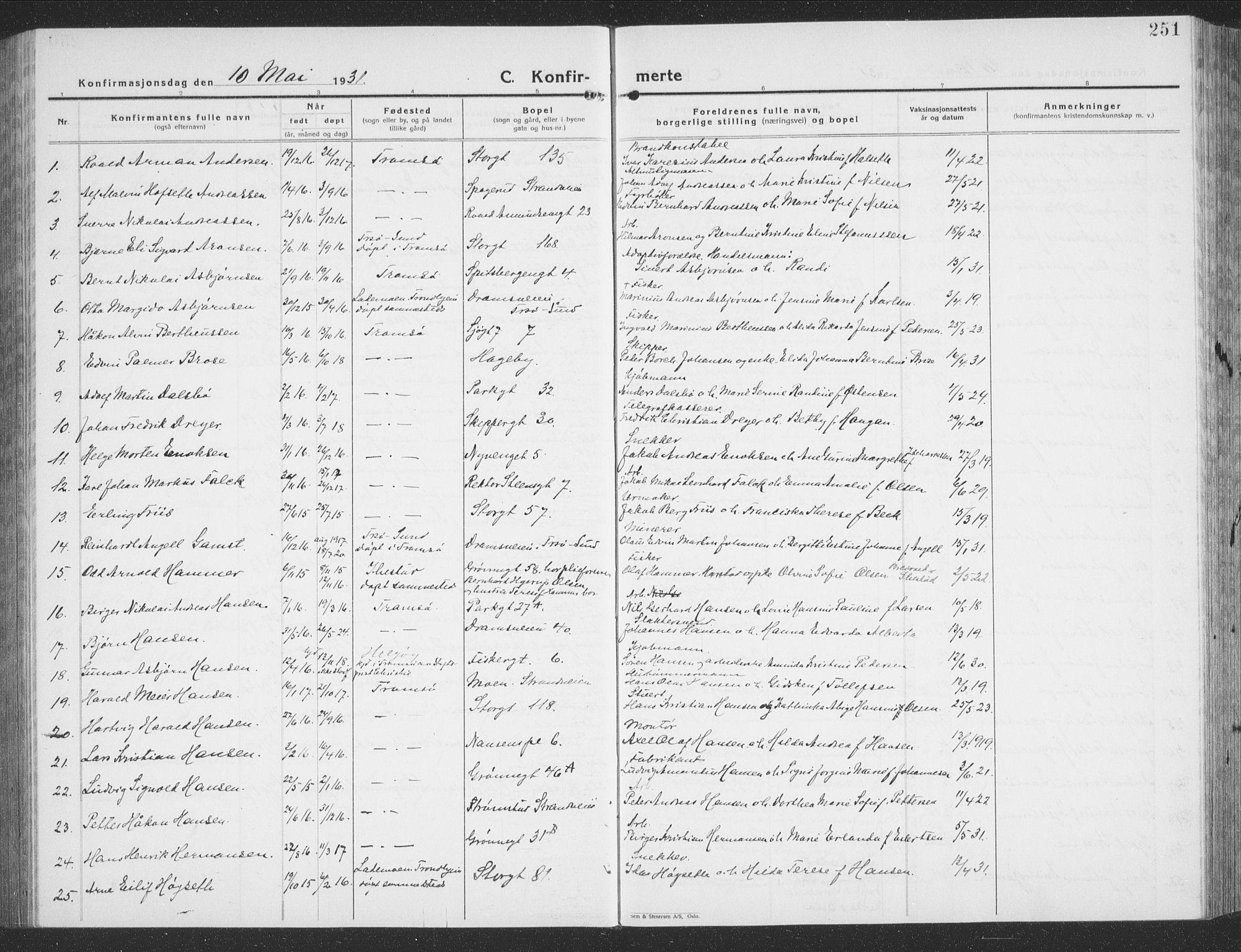 Tromsø sokneprestkontor/stiftsprosti/domprosti, AV/SATØ-S-1343/G/Gb/L0010klokker: Parish register (copy) no. 10, 1925-1937, p. 251