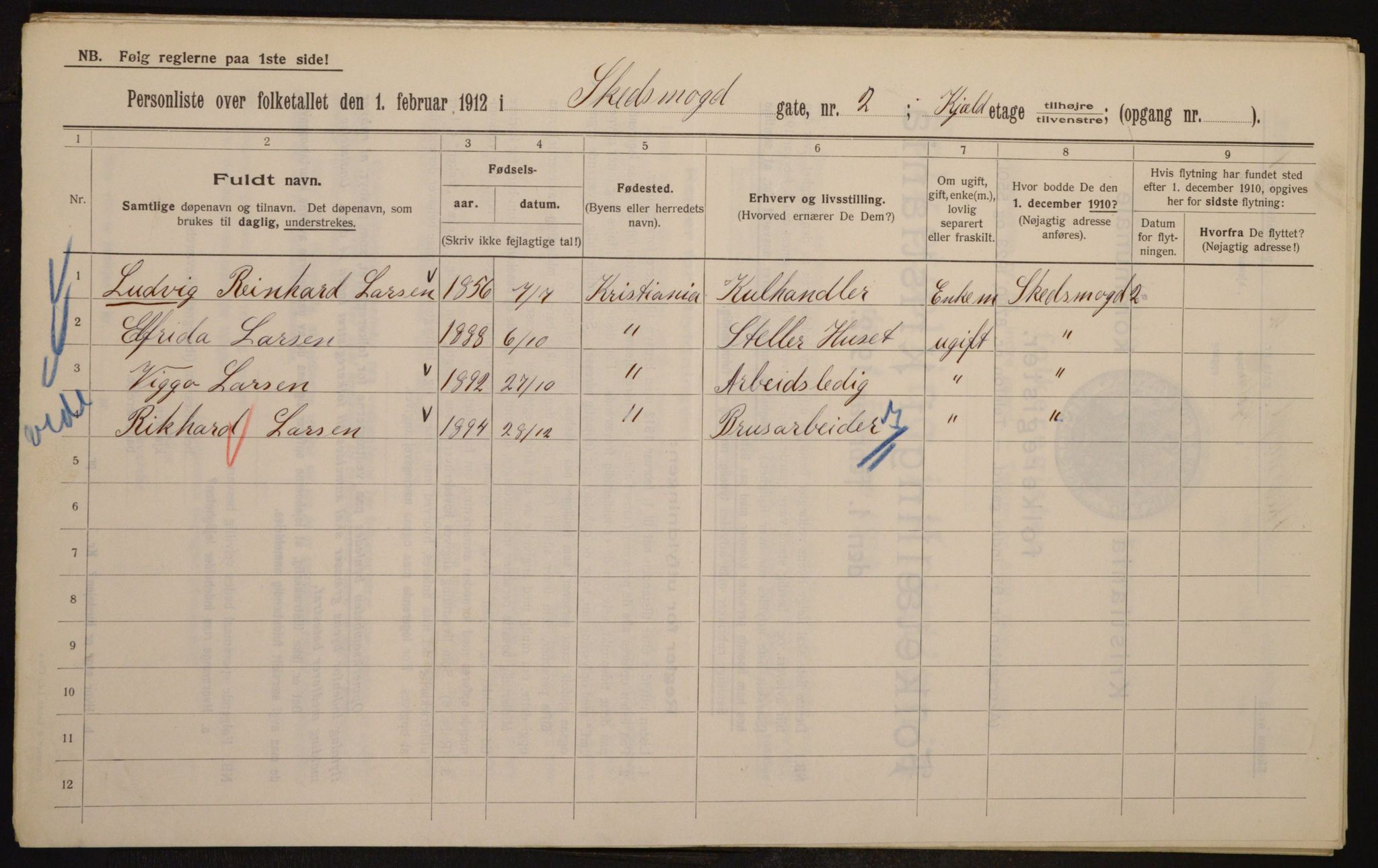 OBA, Municipal Census 1912 for Kristiania, 1912, p. 95532