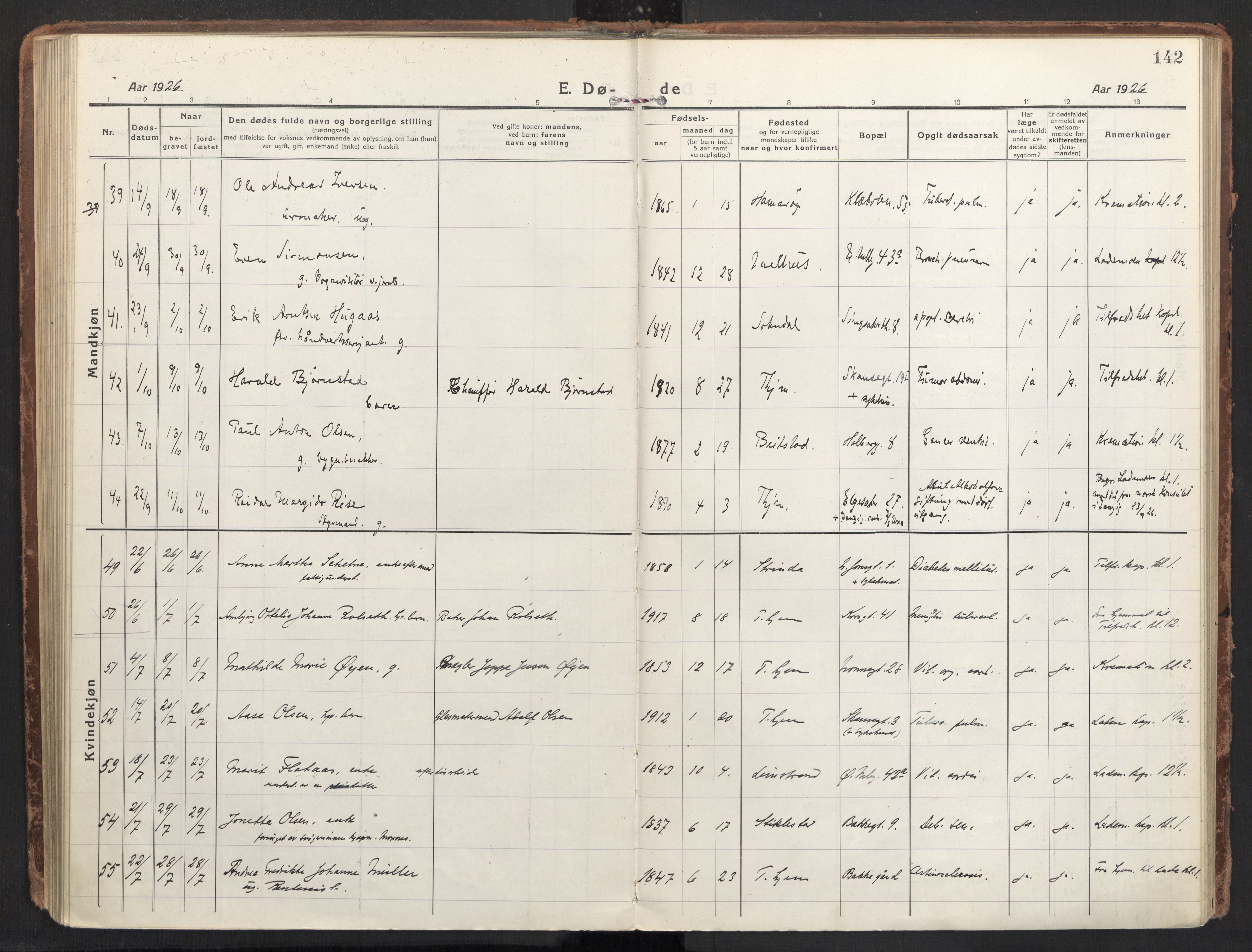 Ministerialprotokoller, klokkerbøker og fødselsregistre - Sør-Trøndelag, AV/SAT-A-1456/604/L0207: Parish register (official) no. 604A27, 1917-1933, p. 142