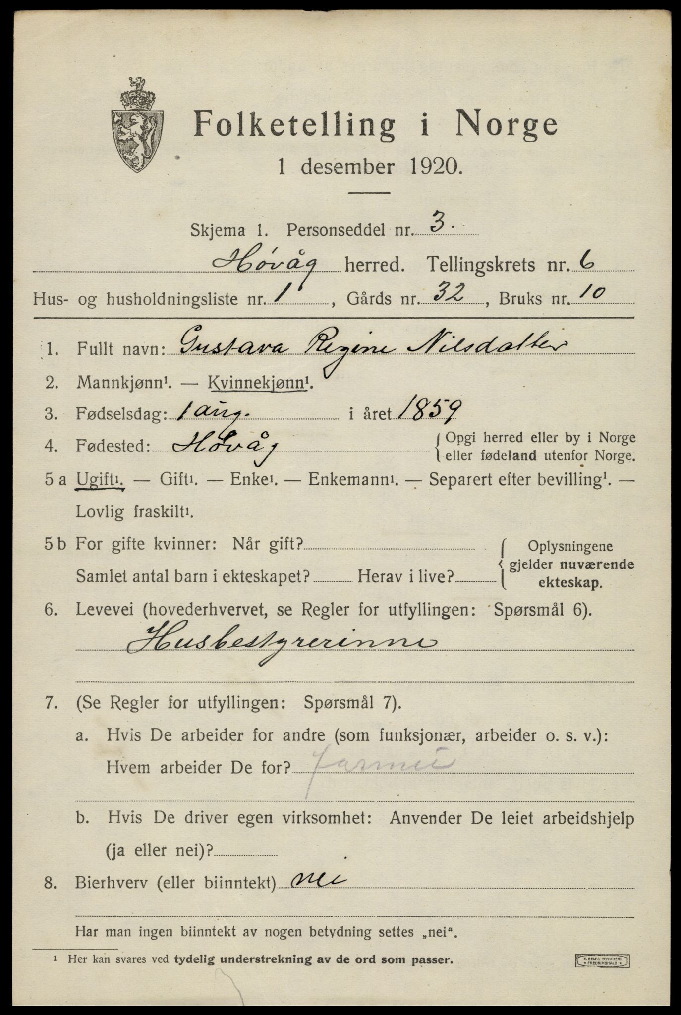 SAK, 1920 census for Høvåg, 1920, p. 3098