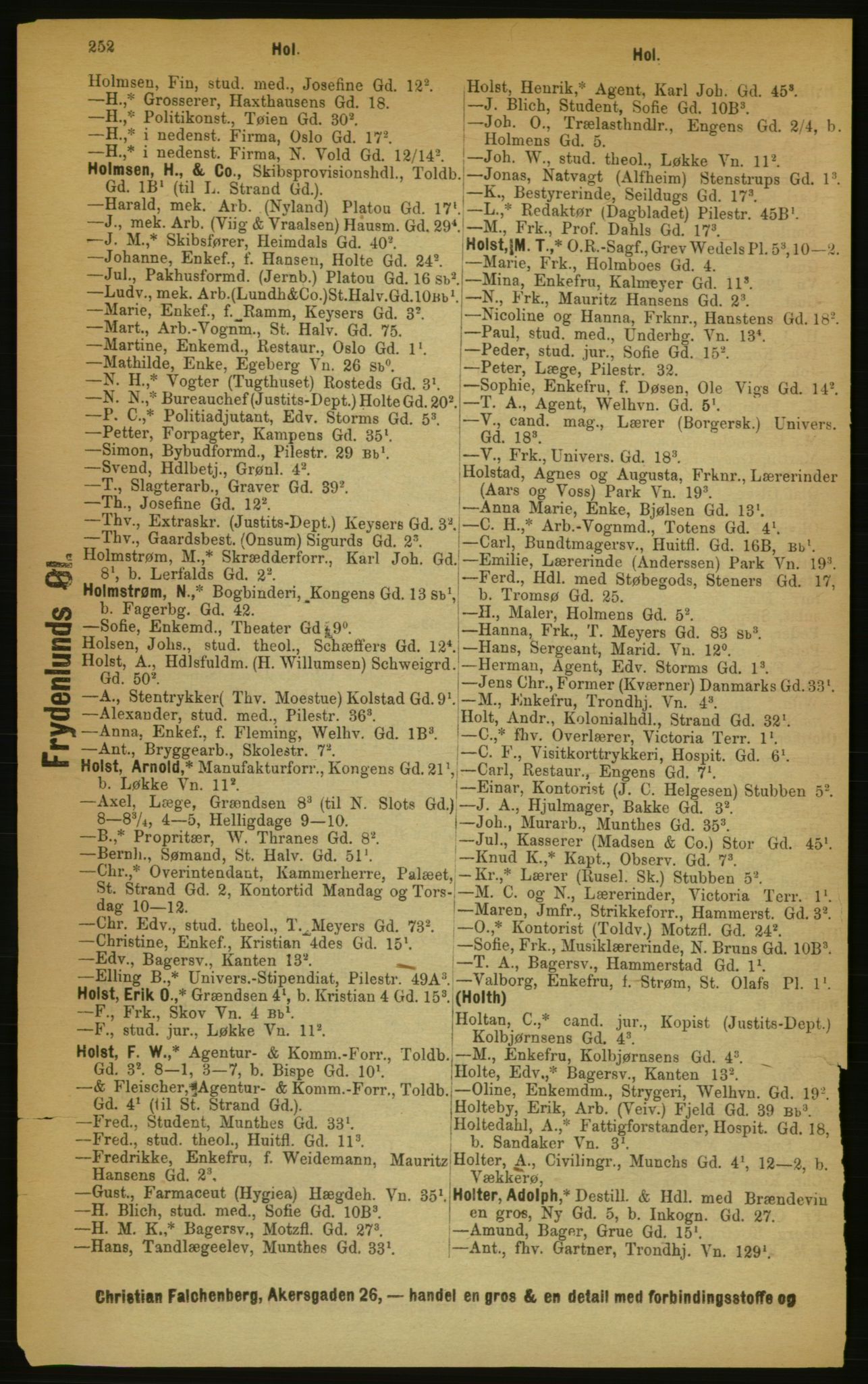 Kristiania/Oslo adressebok, PUBL/-, 1889, p. 252