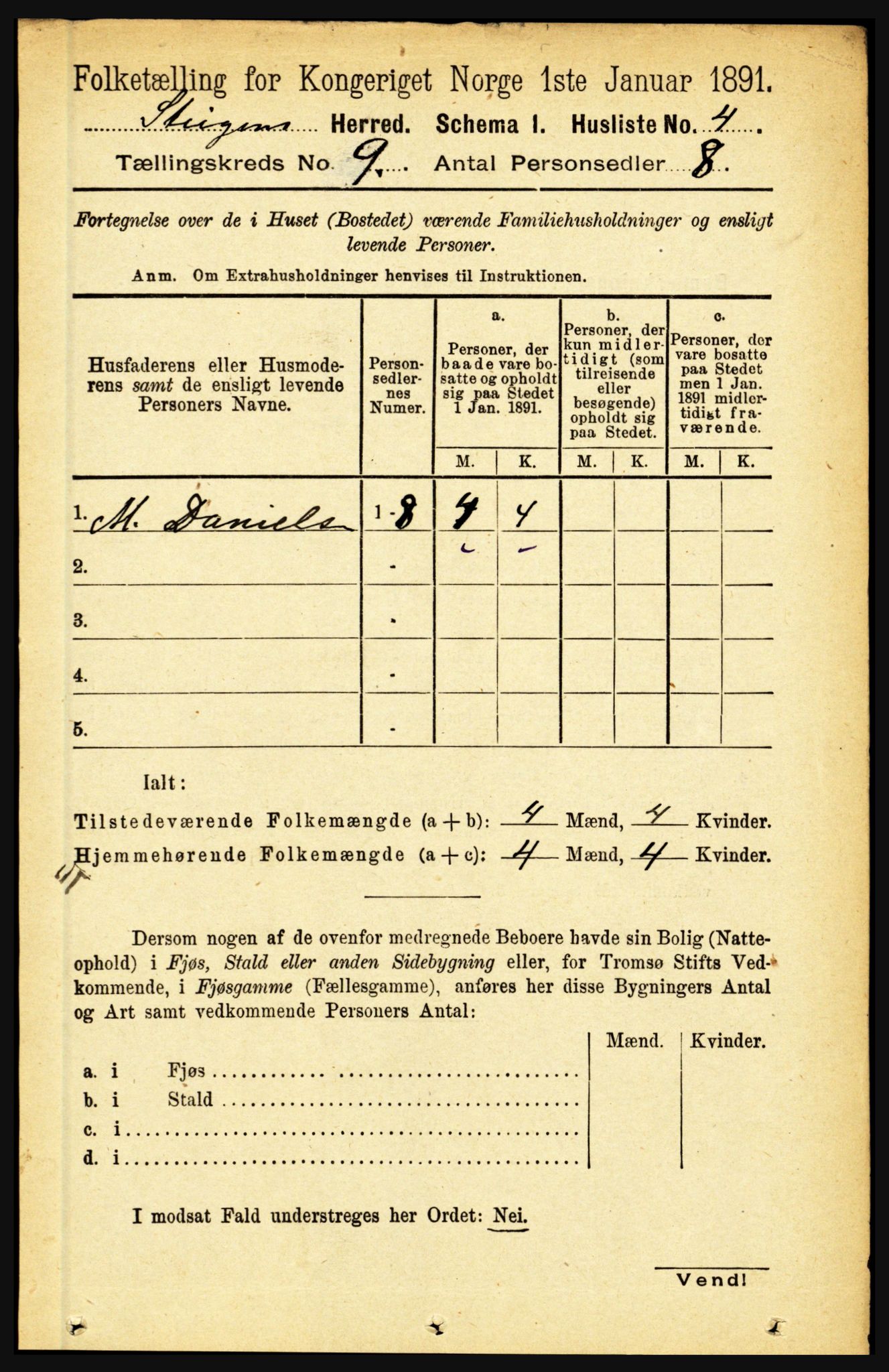 RA, 1891 census for 1848 Steigen, 1891, p. 2997