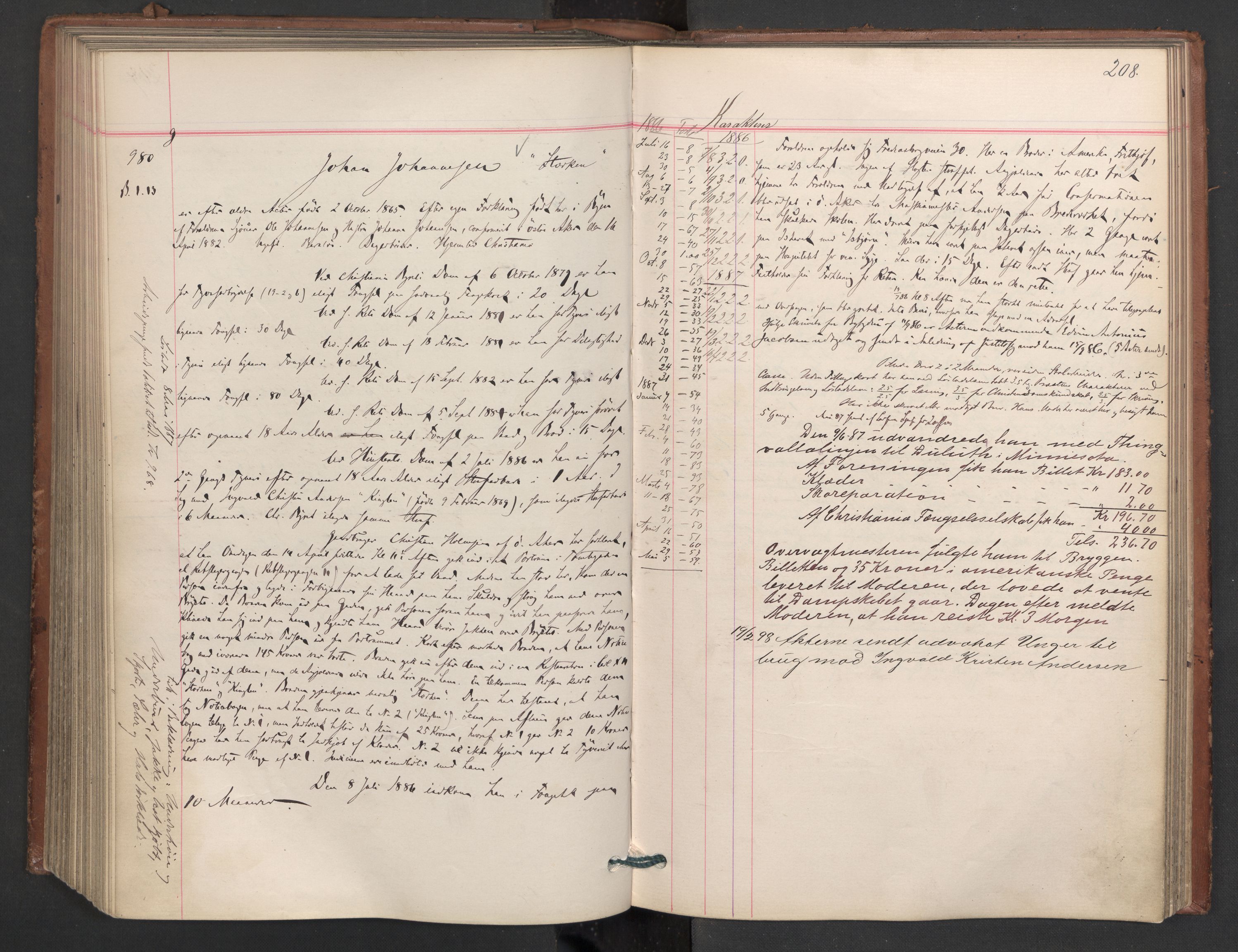 Botsfengslet, AV/RA-S-1539/D/Db/Dbb/L0023: 774g - 57h, 1885-1886, p. 208
