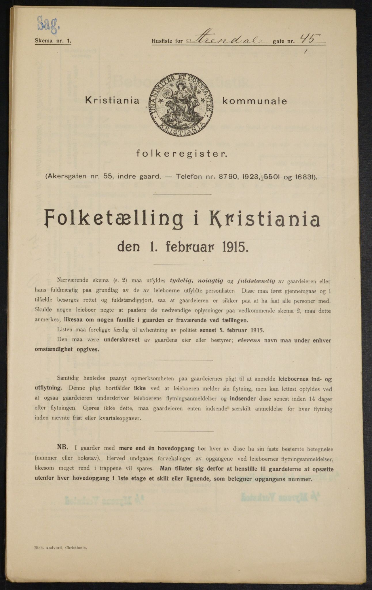 OBA, Municipal Census 1915 for Kristiania, 1915, p. 1918