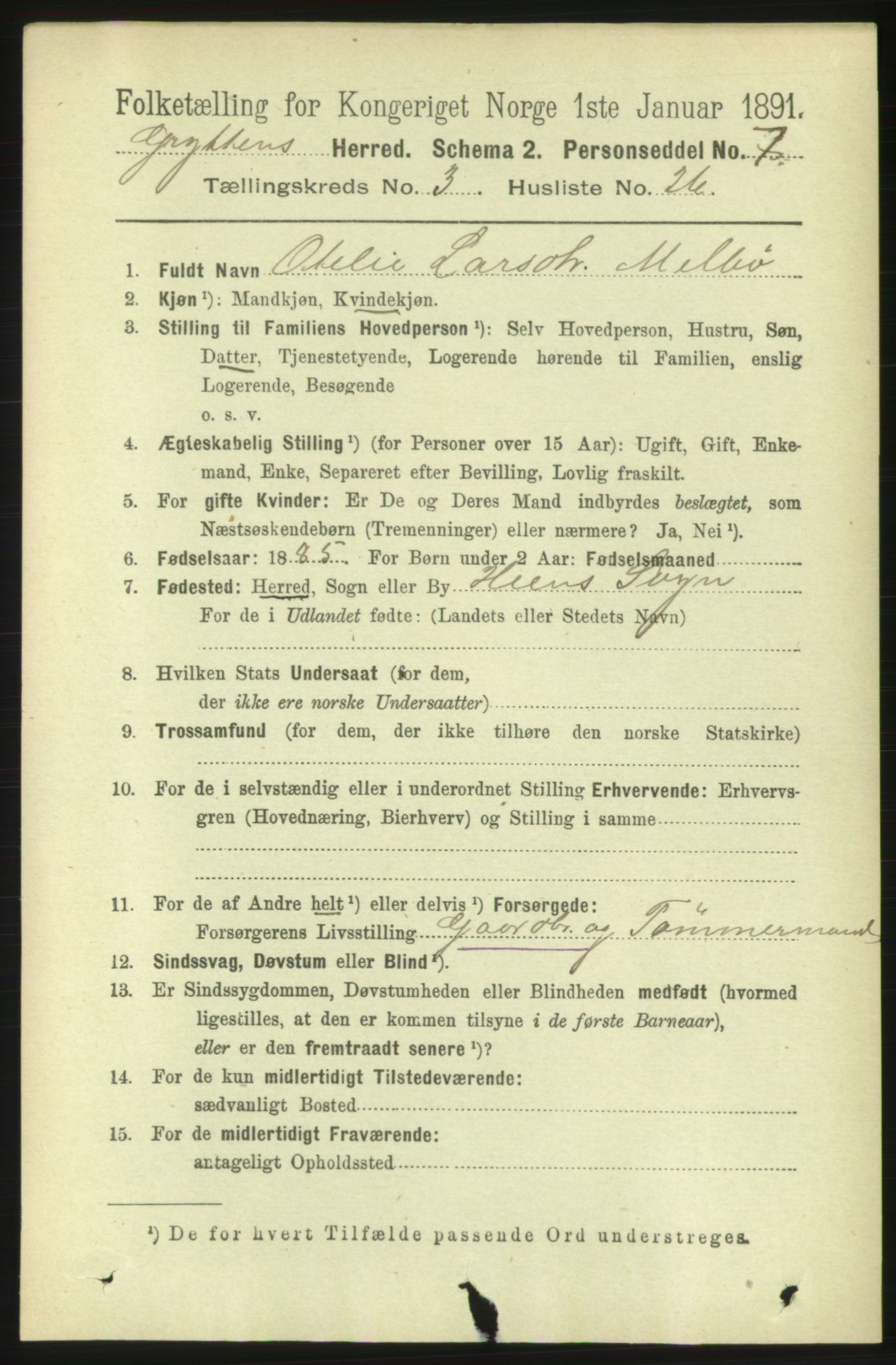 RA, 1891 census for 1539 Grytten, 1891, p. 1086