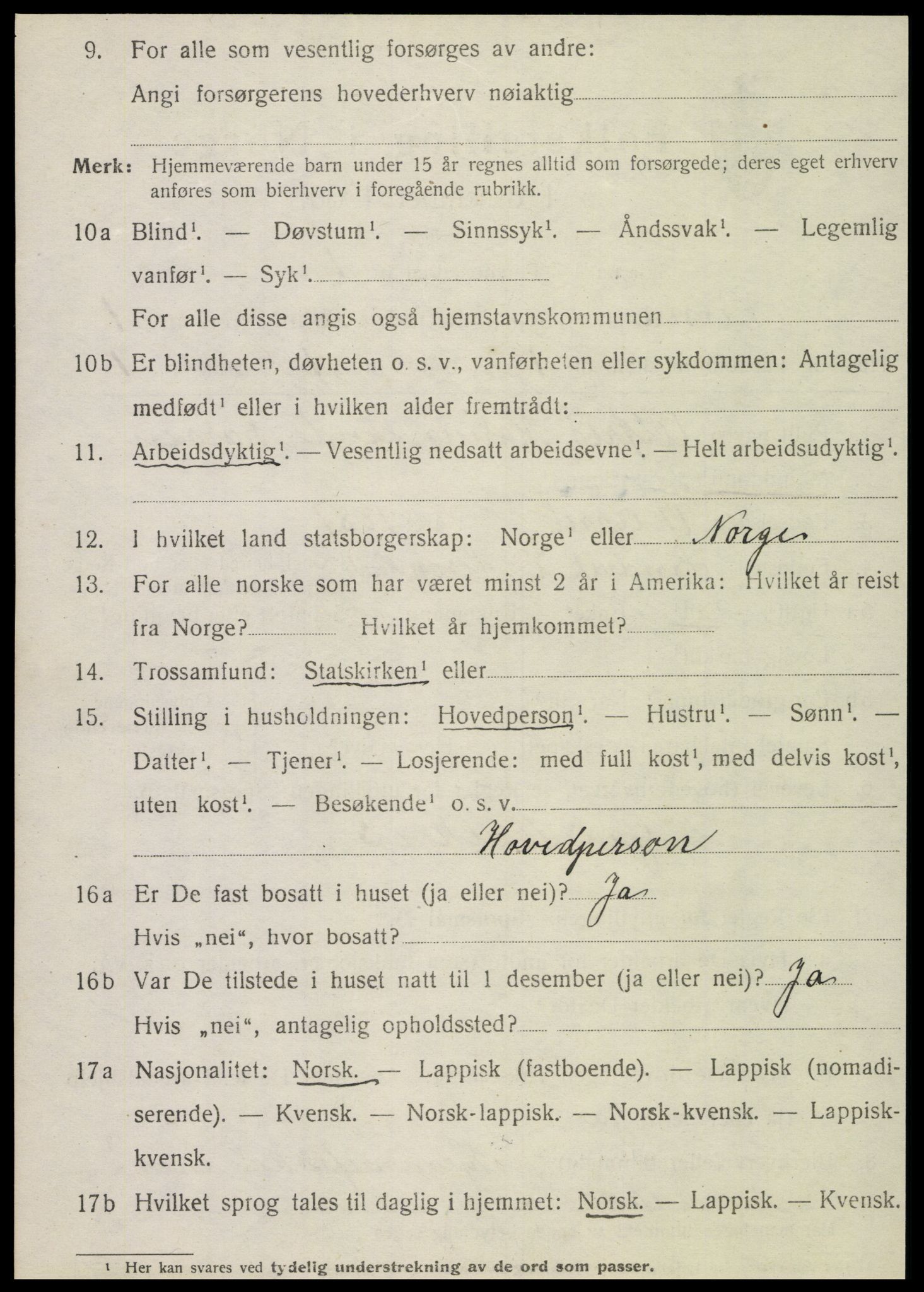 SAT, 1920 census for Nesna, 1920, p. 1240