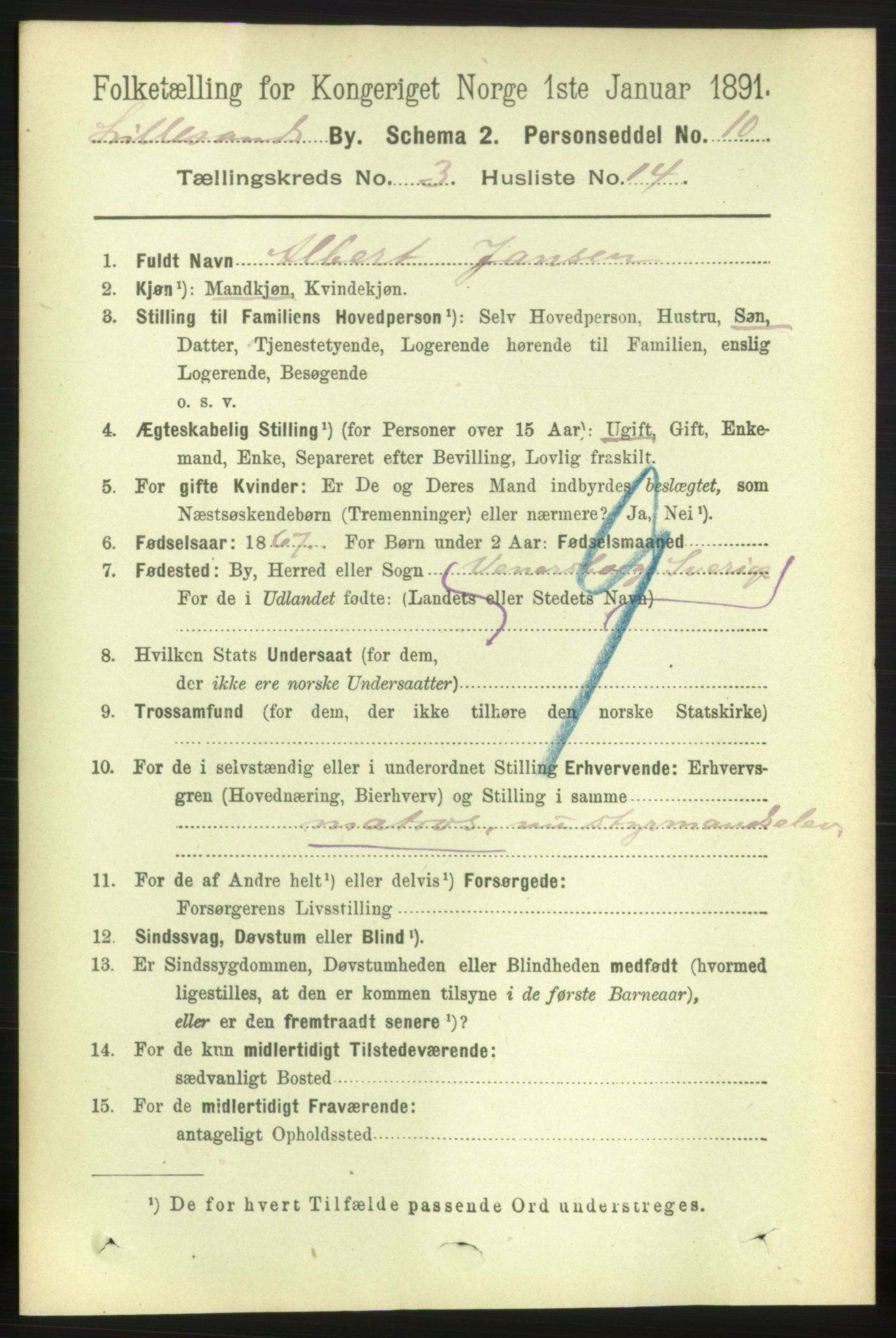 RA, 1891 census for 0905 Lillesand, 1891, p. 778