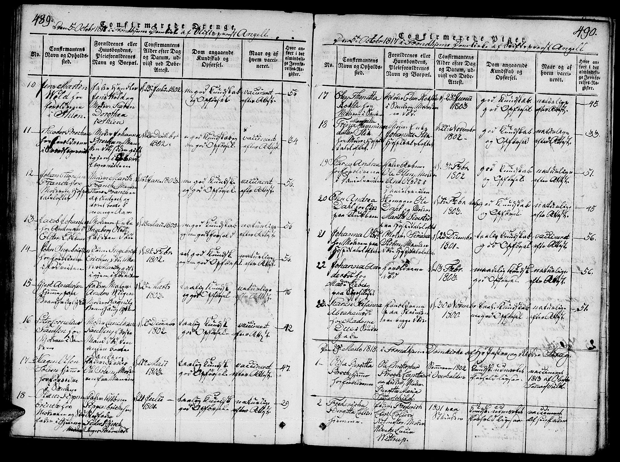 Ministerialprotokoller, klokkerbøker og fødselsregistre - Sør-Trøndelag, SAT/A-1456/601/L0043: Parish register (official) no. 601A11, 1815-1821, p. 489-490