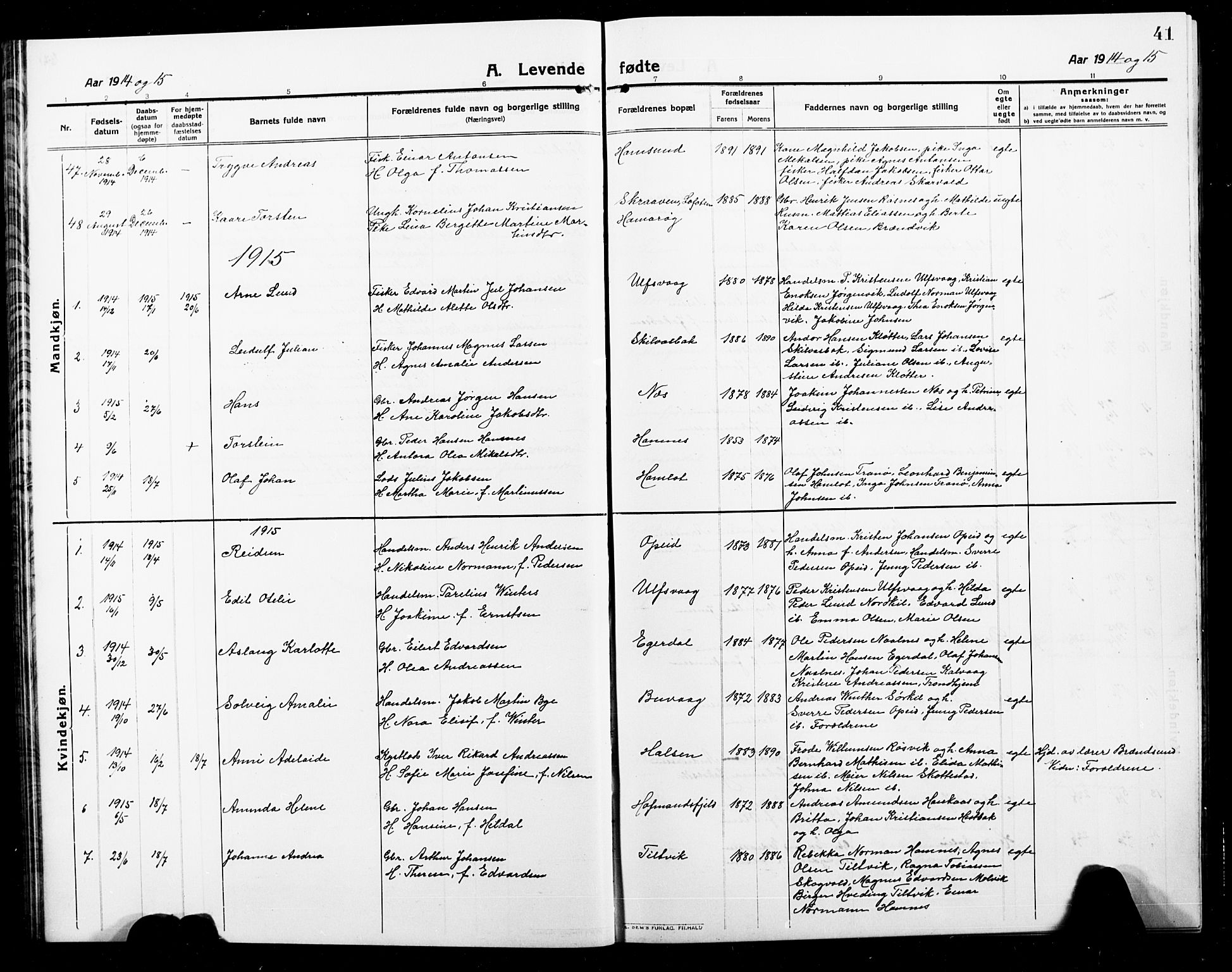 Ministerialprotokoller, klokkerbøker og fødselsregistre - Nordland, AV/SAT-A-1459/859/L0861: Parish register (copy) no. 859C07, 1910-1925, p. 41