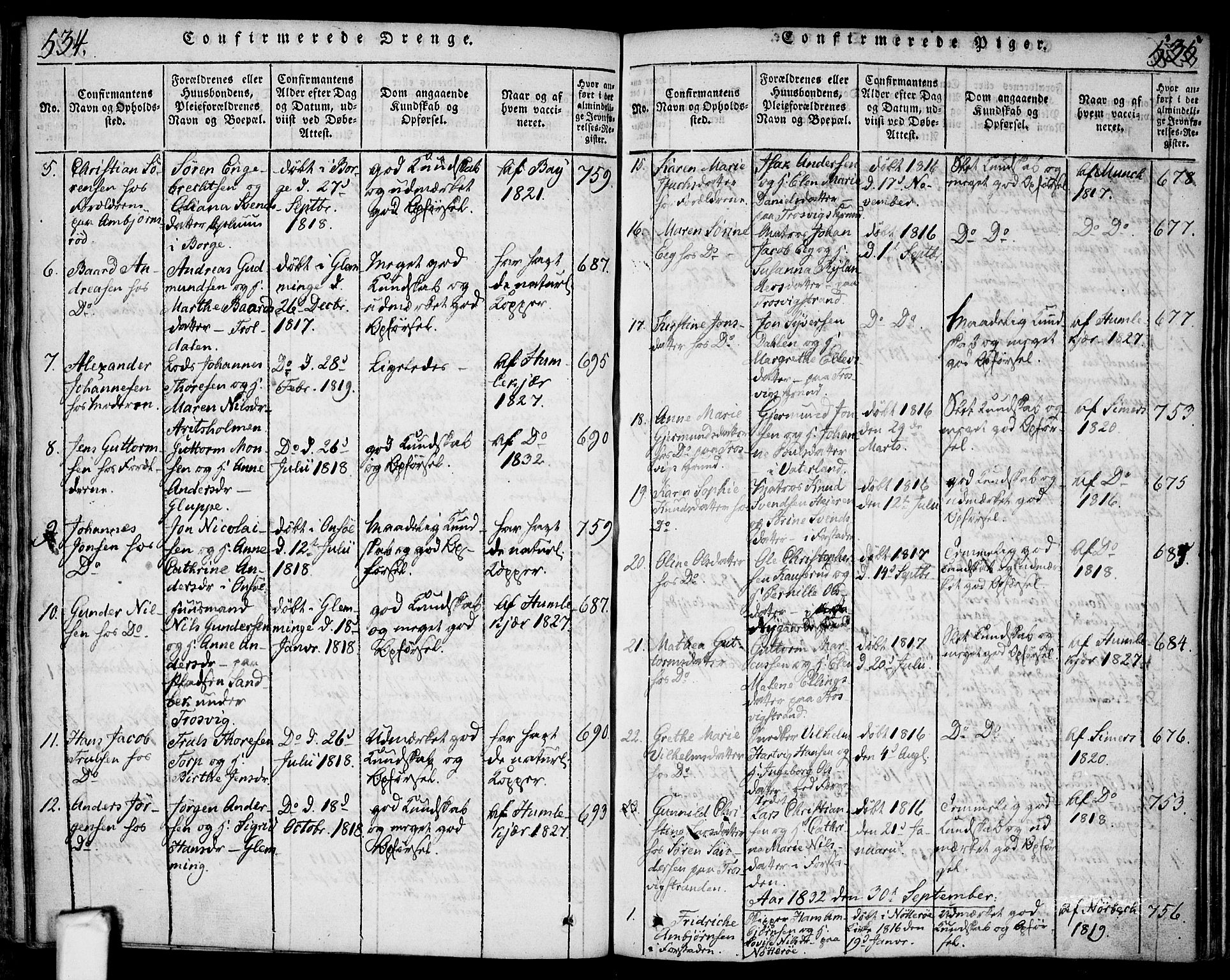 Glemmen prestekontor Kirkebøker, SAO/A-10908/F/Fa/L0004: Parish register (official) no. 4, 1816-1838, p. 534-535
