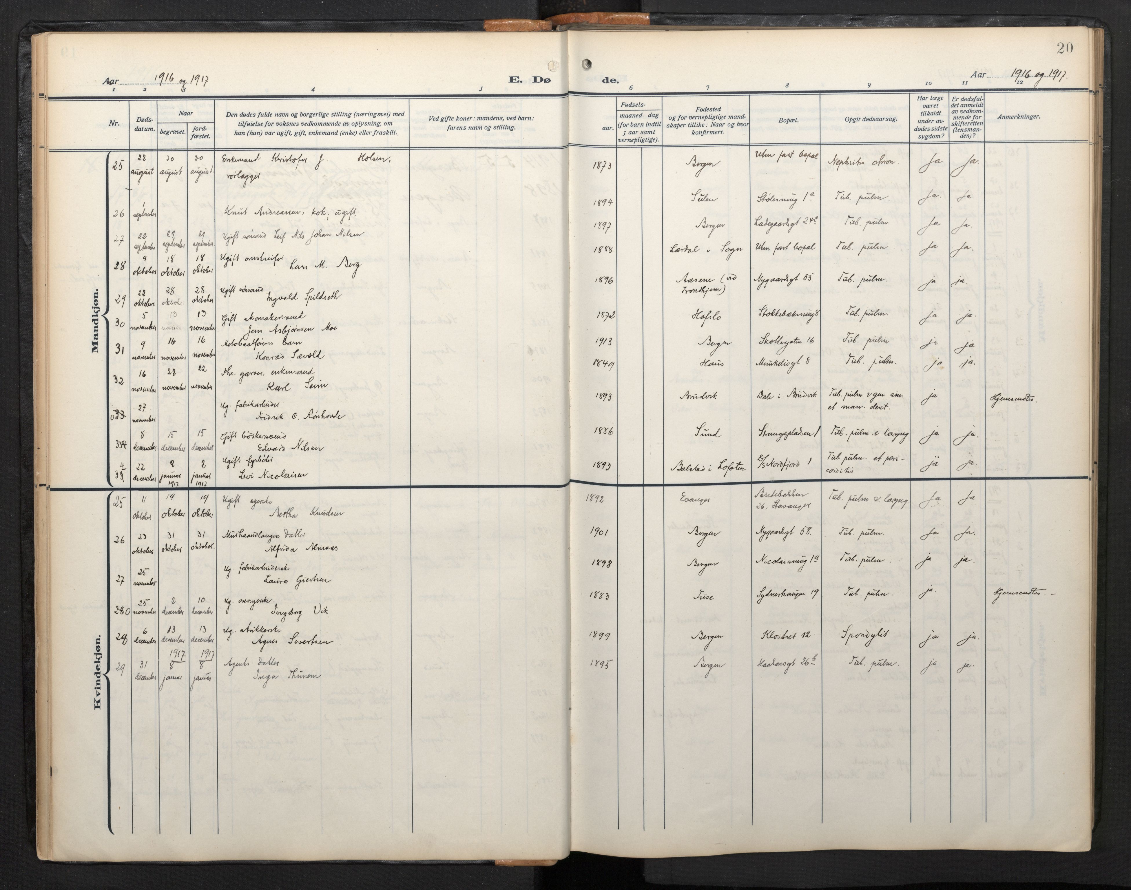 Arkivreferanse mangler*, SAB/-: Parish register (official) no. A 1, 1912-1957, p. 19b-20a
