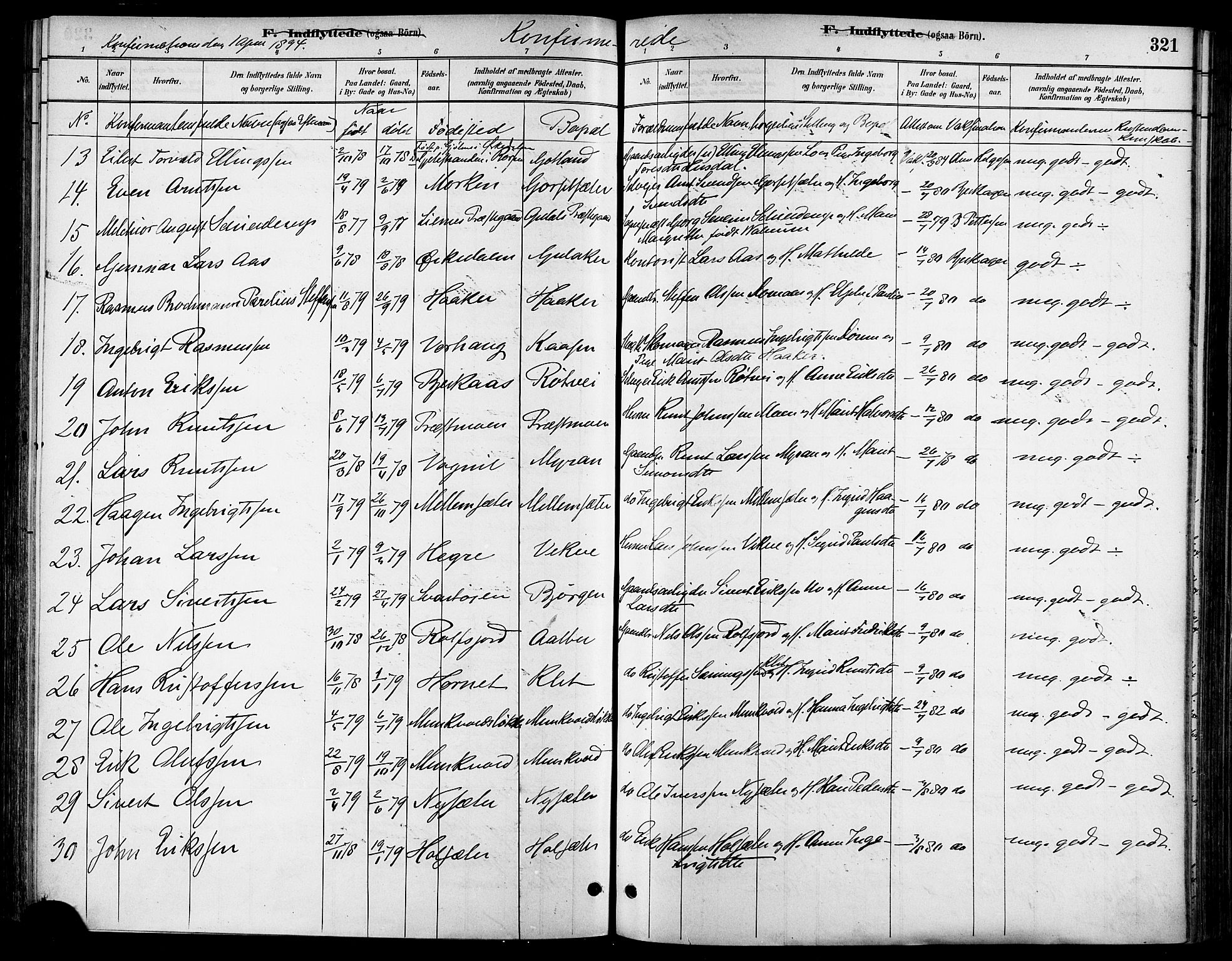 Ministerialprotokoller, klokkerbøker og fødselsregistre - Sør-Trøndelag, AV/SAT-A-1456/678/L0901: Parish register (official) no. 678A10, 1881-1894, p. 321