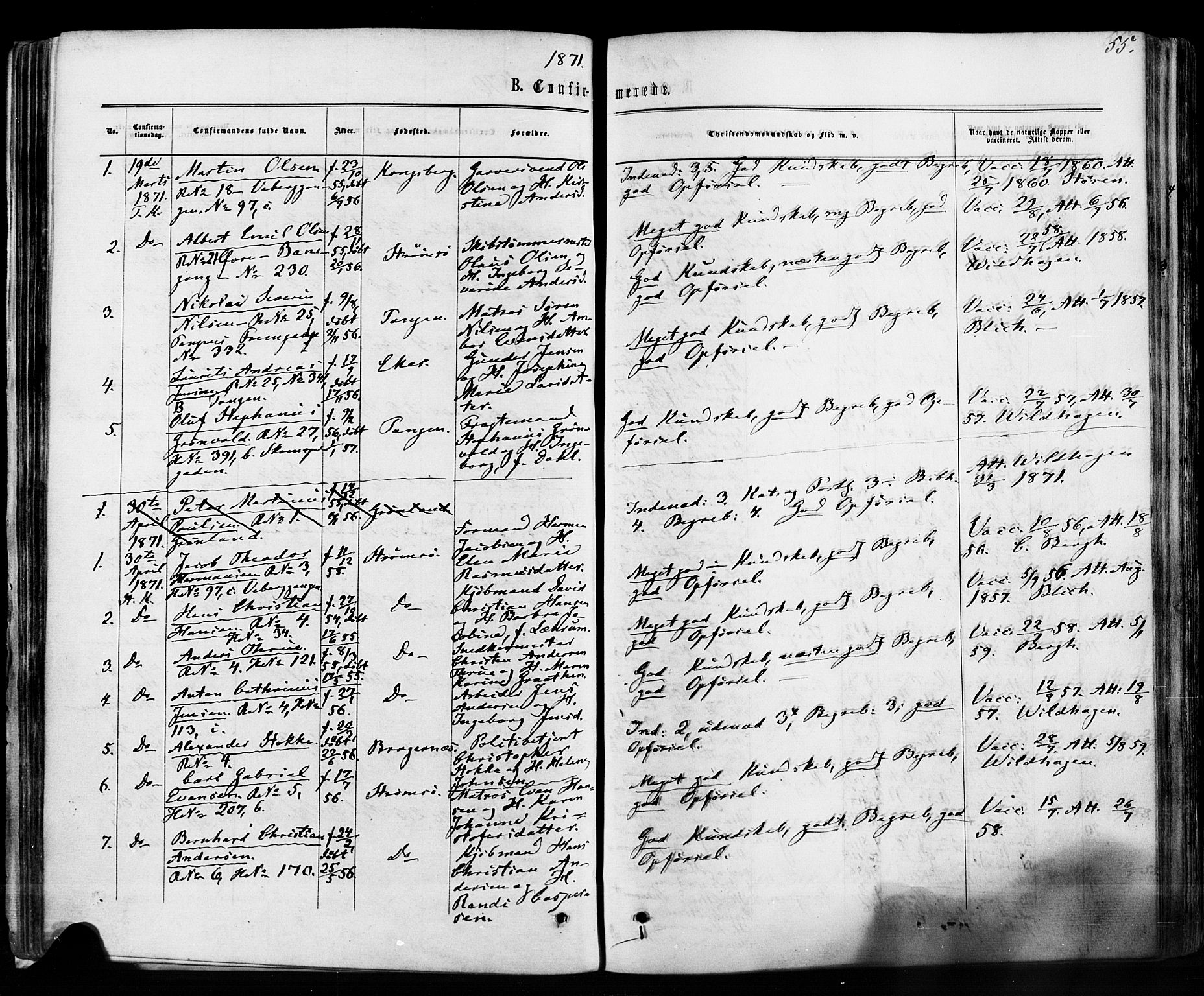 Strømsø kirkebøker, SAKO/A-246/F/Fa/L0018: Parish register (official) no. I 18, 1865-1878, p. 55