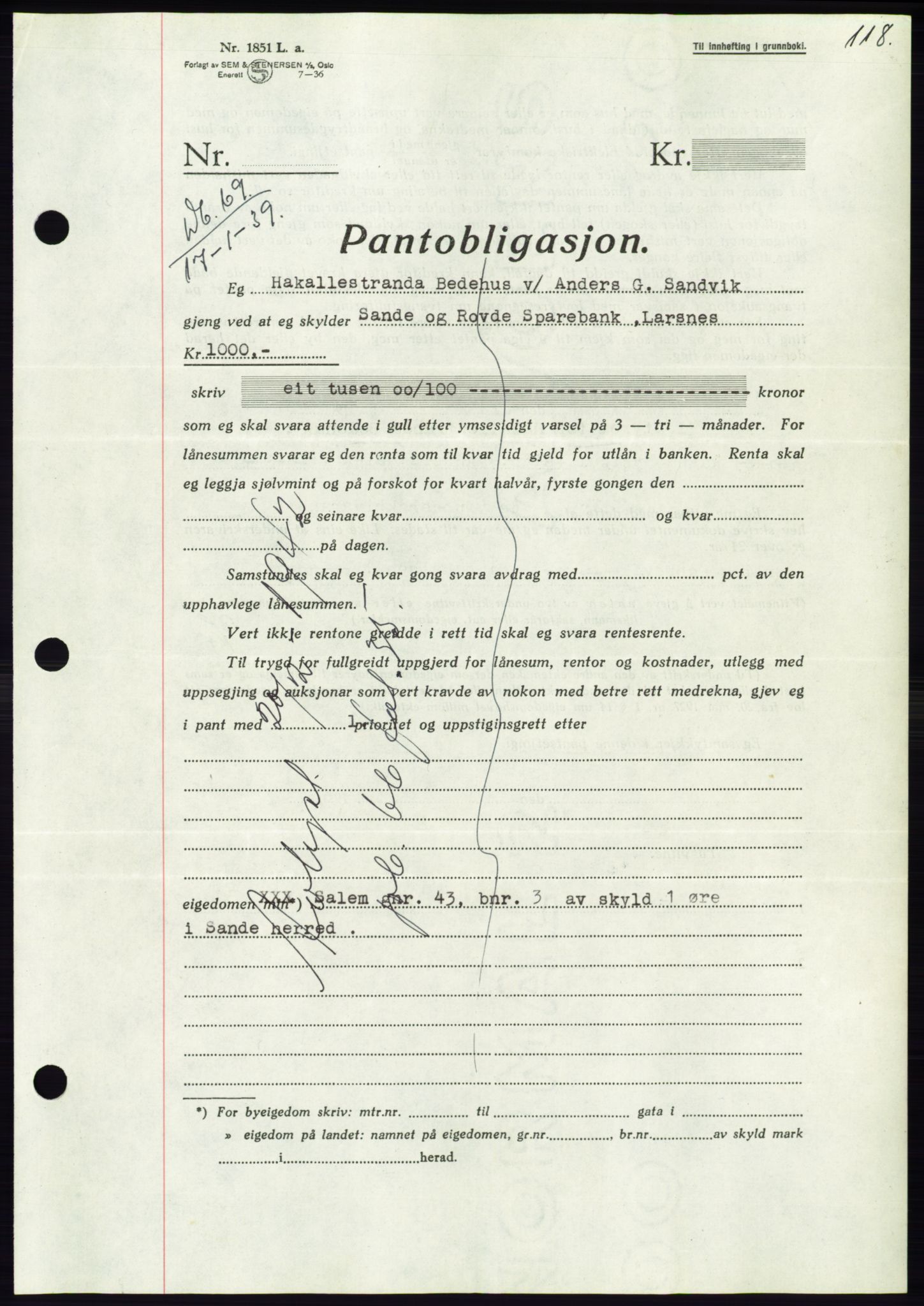 Søre Sunnmøre sorenskriveri, AV/SAT-A-4122/1/2/2C/L0067: Mortgage book no. 61, 1938-1939, Diary no: : 69/1939