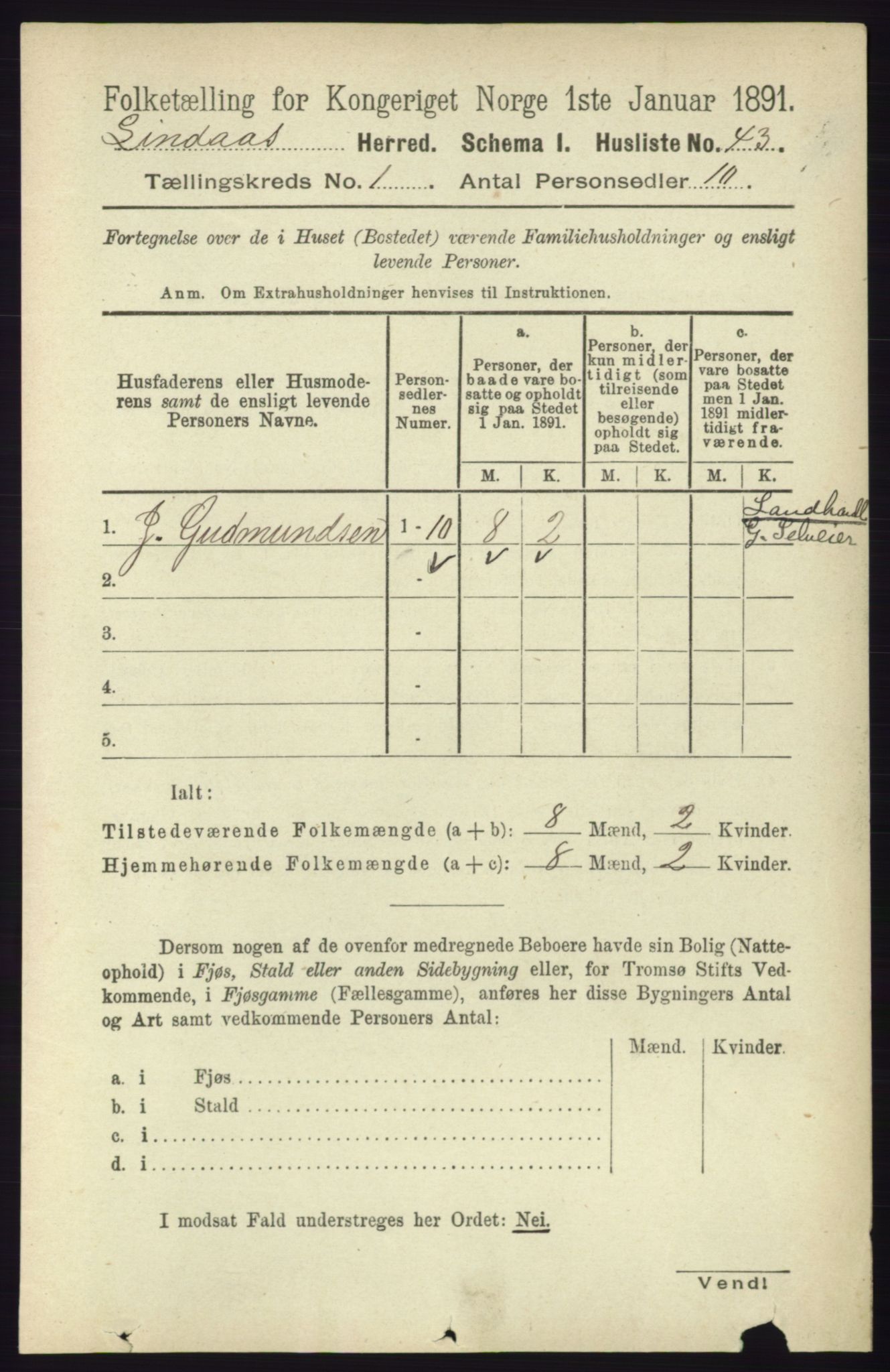 RA, 1891 census for 1263 Lindås, 1891, p. 89