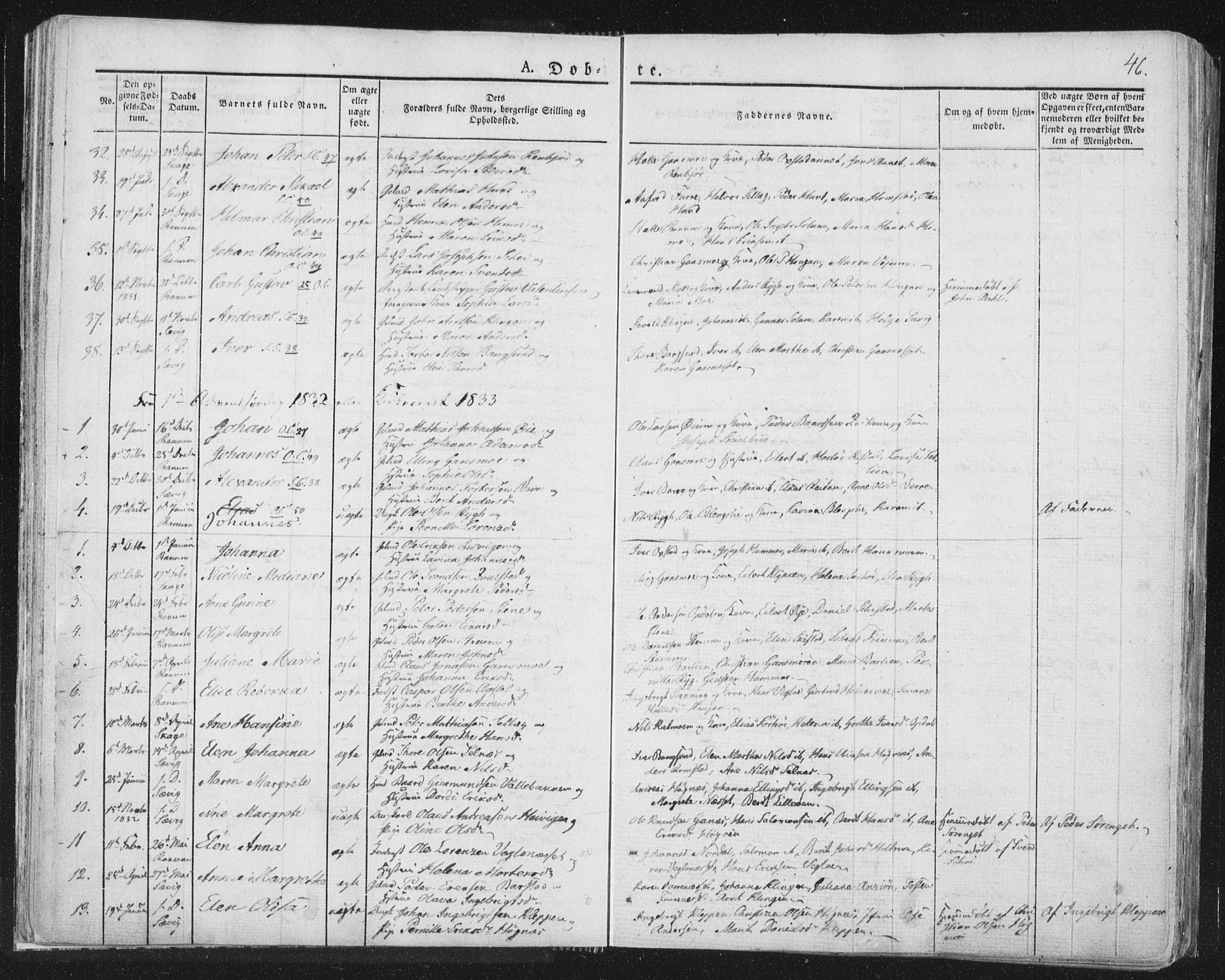 Ministerialprotokoller, klokkerbøker og fødselsregistre - Nord-Trøndelag, AV/SAT-A-1458/764/L0551: Parish register (official) no. 764A07a, 1824-1864, p. 46