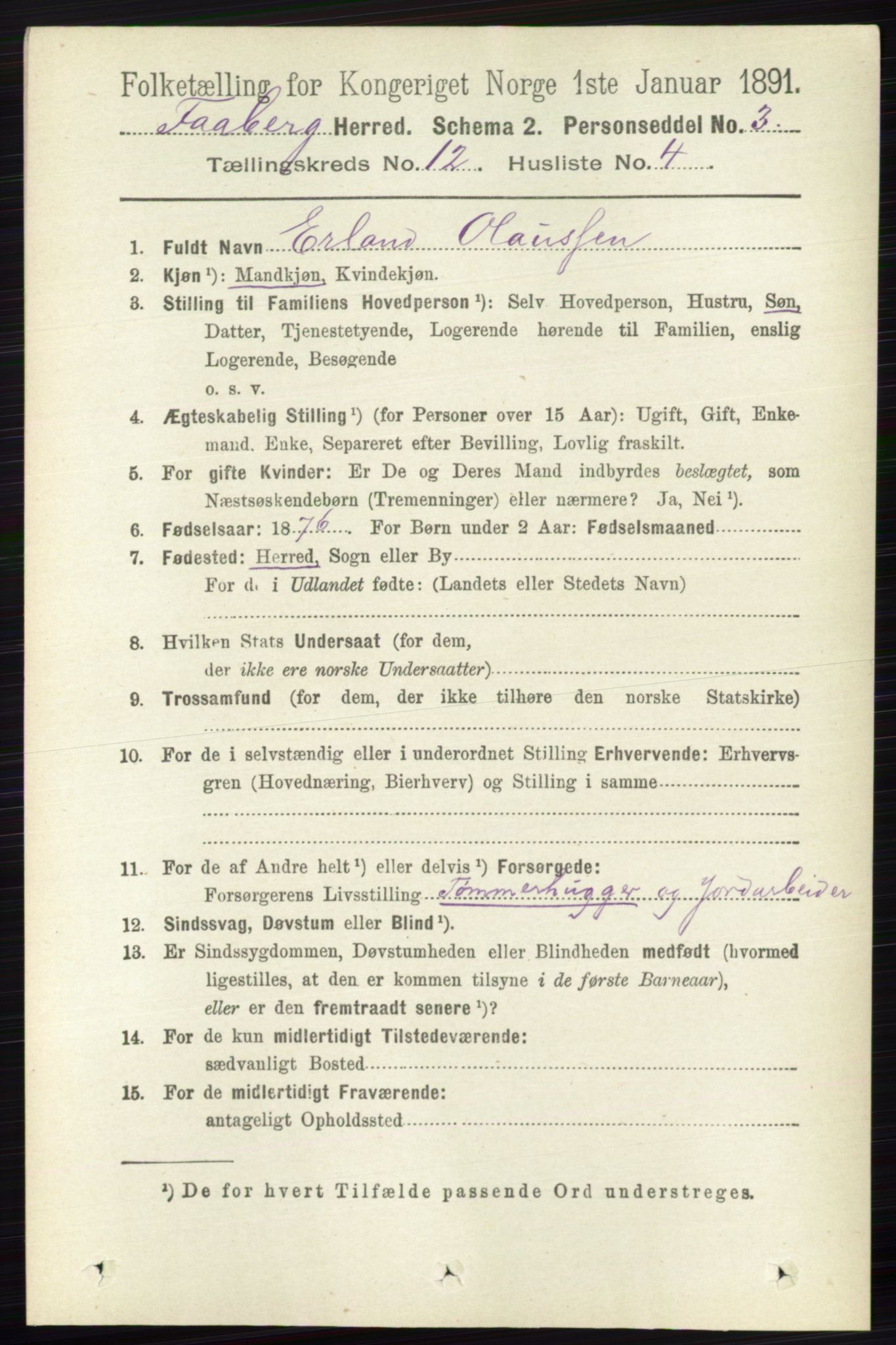 RA, 1891 census for 0524 Fåberg, 1891, p. 4781