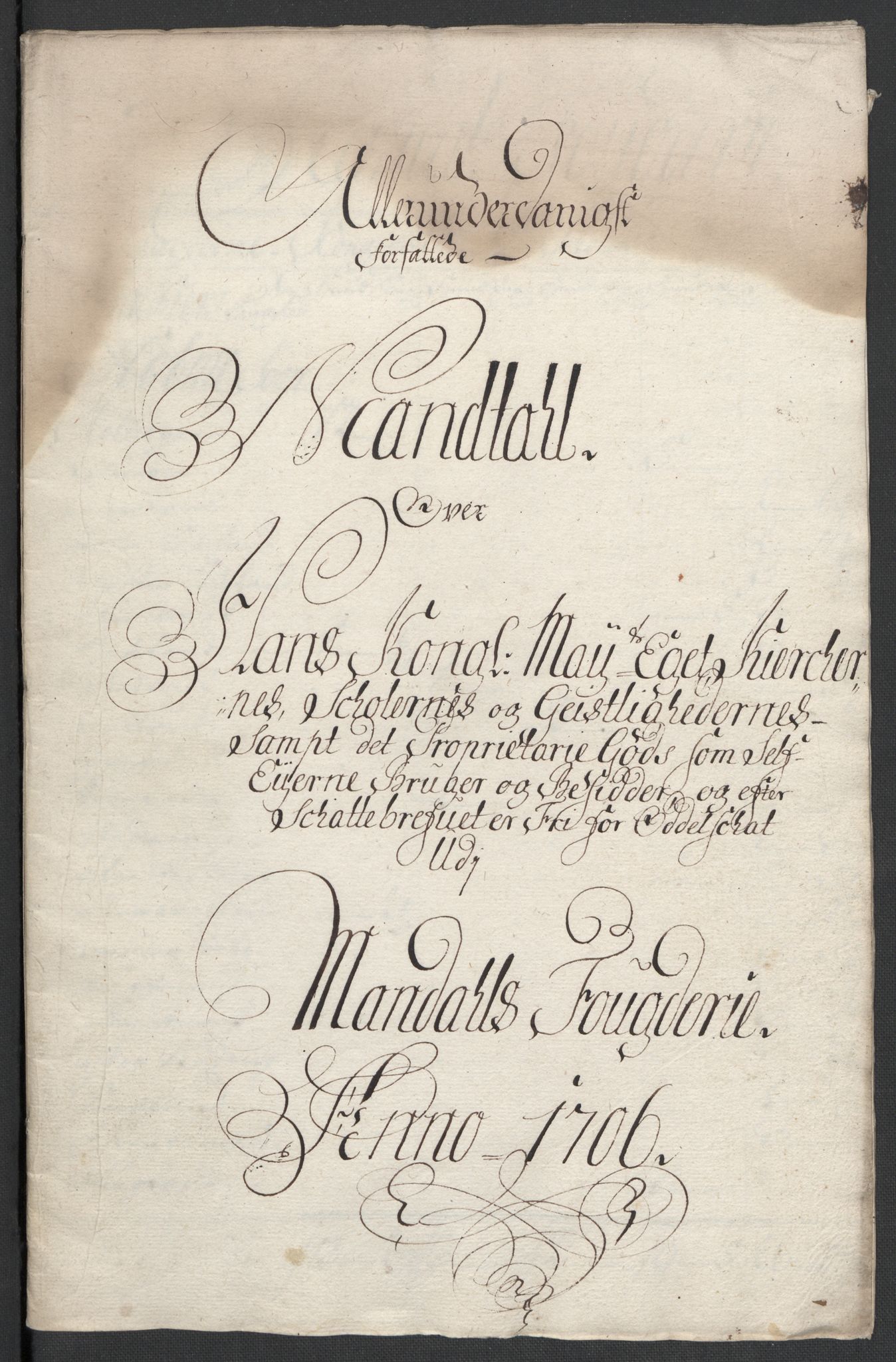 Rentekammeret inntil 1814, Reviderte regnskaper, Fogderegnskap, RA/EA-4092/R43/L2551: Fogderegnskap Lista og Mandal, 1705-1709, p. 378