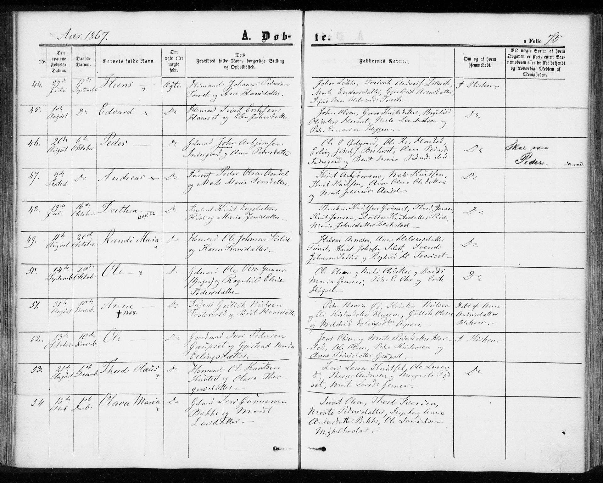 Ministerialprotokoller, klokkerbøker og fødselsregistre - Møre og Romsdal, AV/SAT-A-1454/584/L0965: Parish register (official) no. 584A05, 1857-1868, p. 75